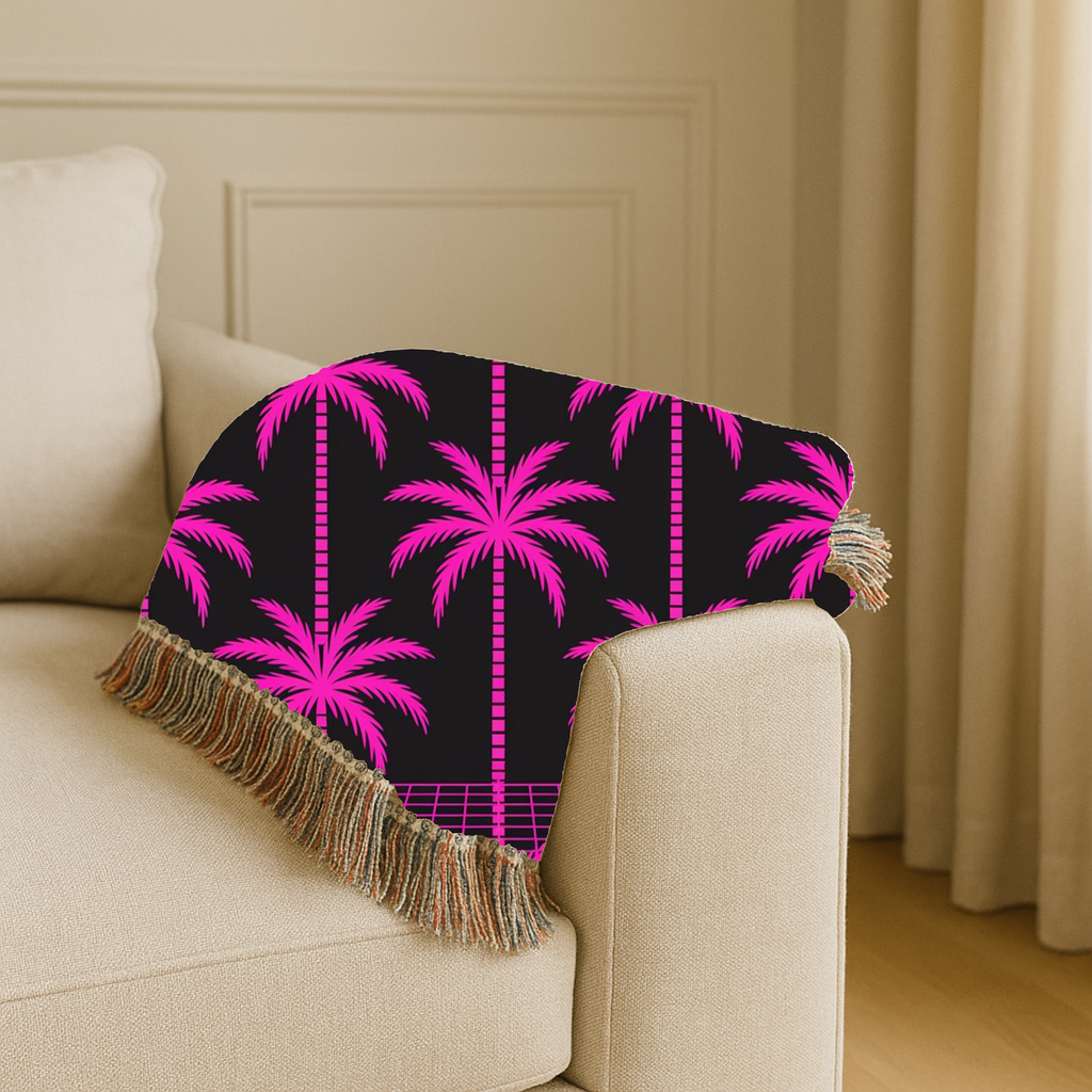 Neon Palm Throw — 1980s Tropical Night Woven Blanket