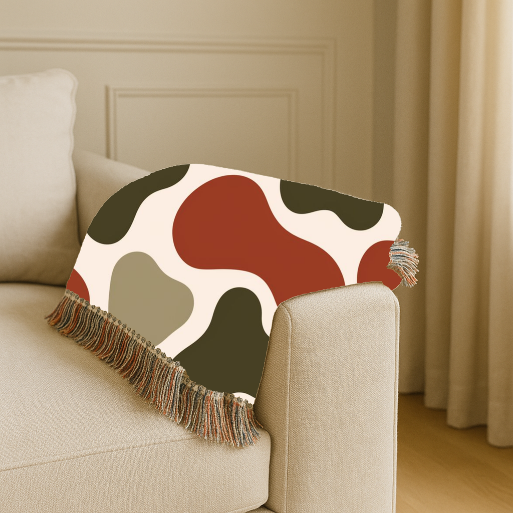 River Stone Throw — 1970s Abstract Organic Woven Blanket