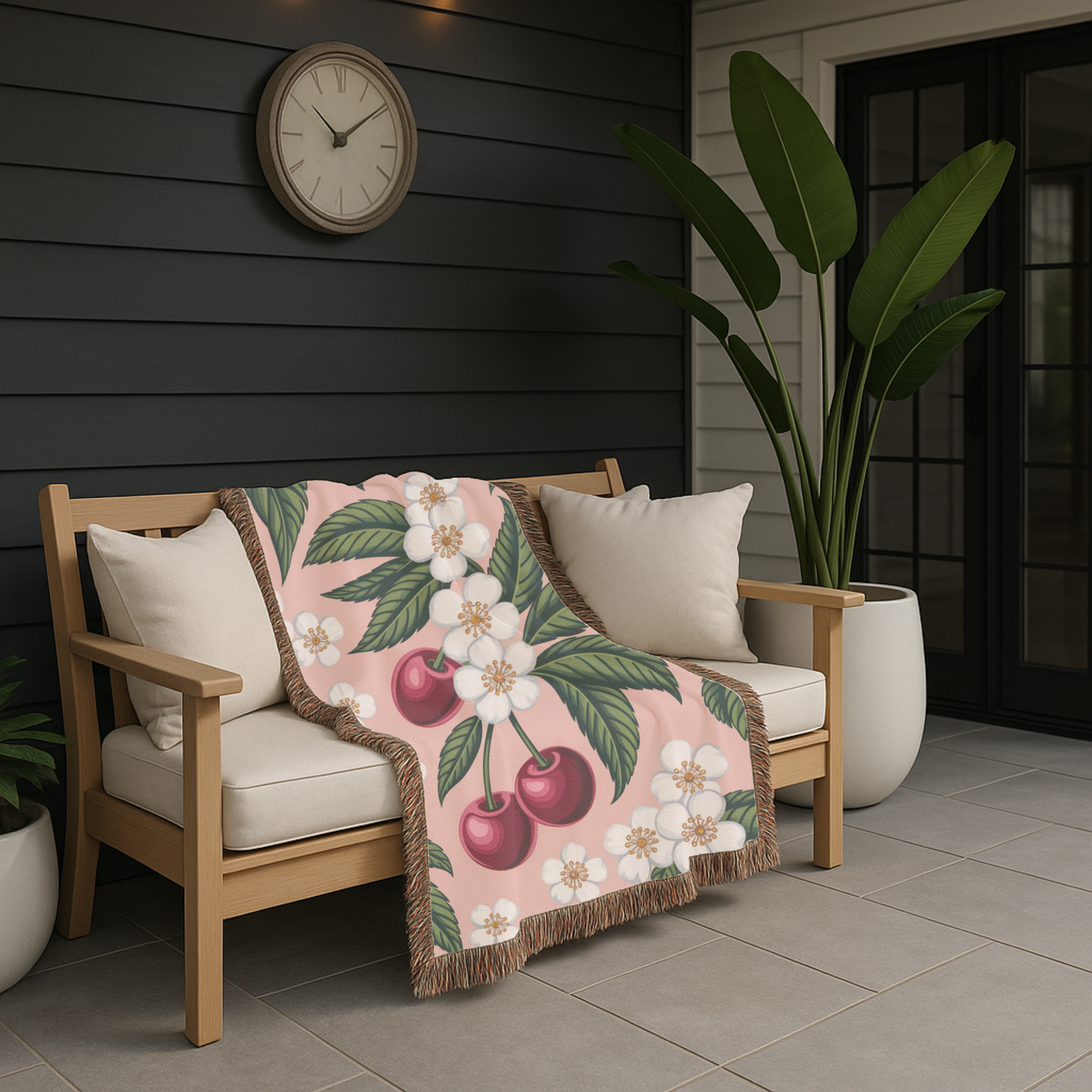🍒 Orchard Blossom Throw — 1950s Cherry Garden Woven Blanket