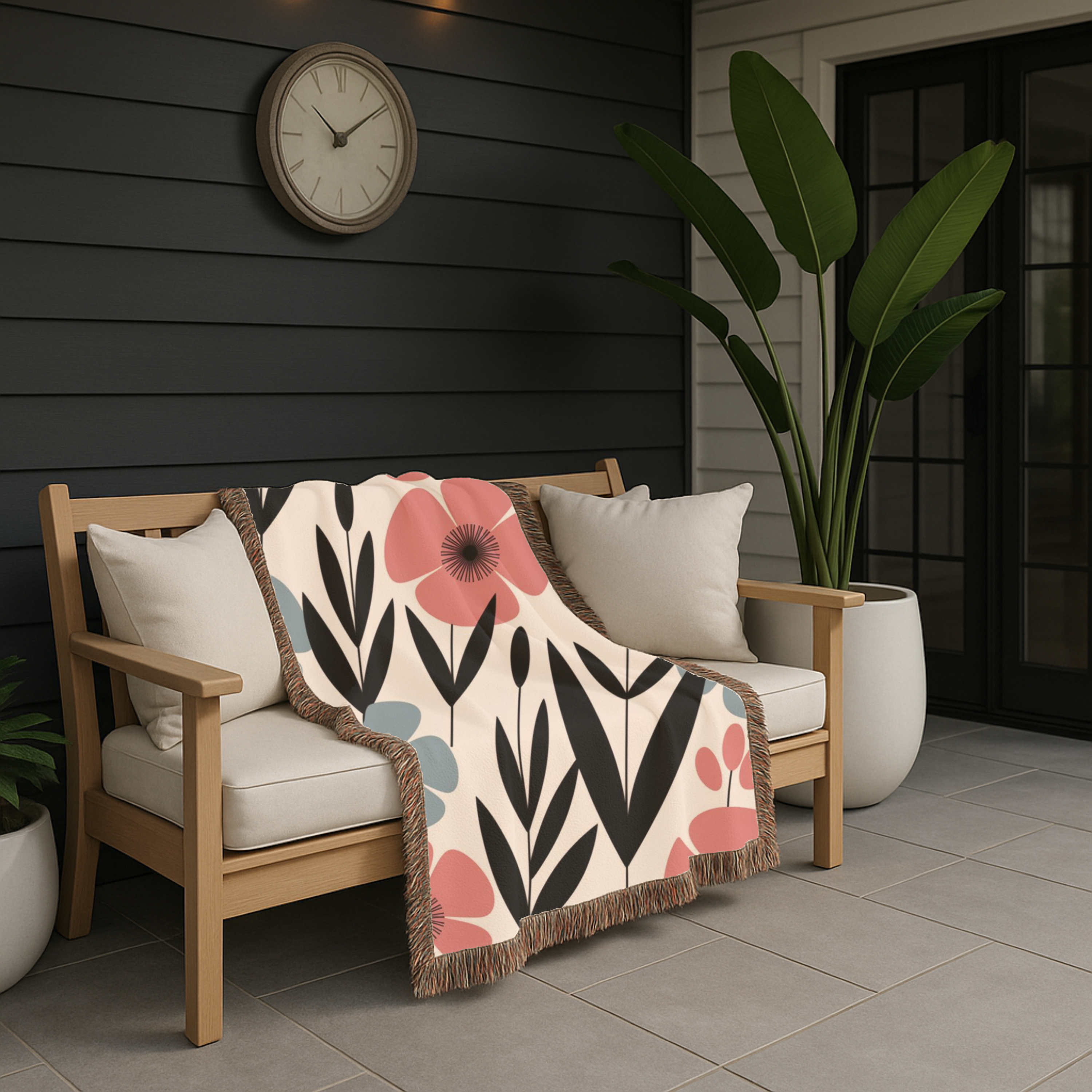 🌸 Nordic Bloom Throw — 1950s Scandinavian Floral Woven Blanket