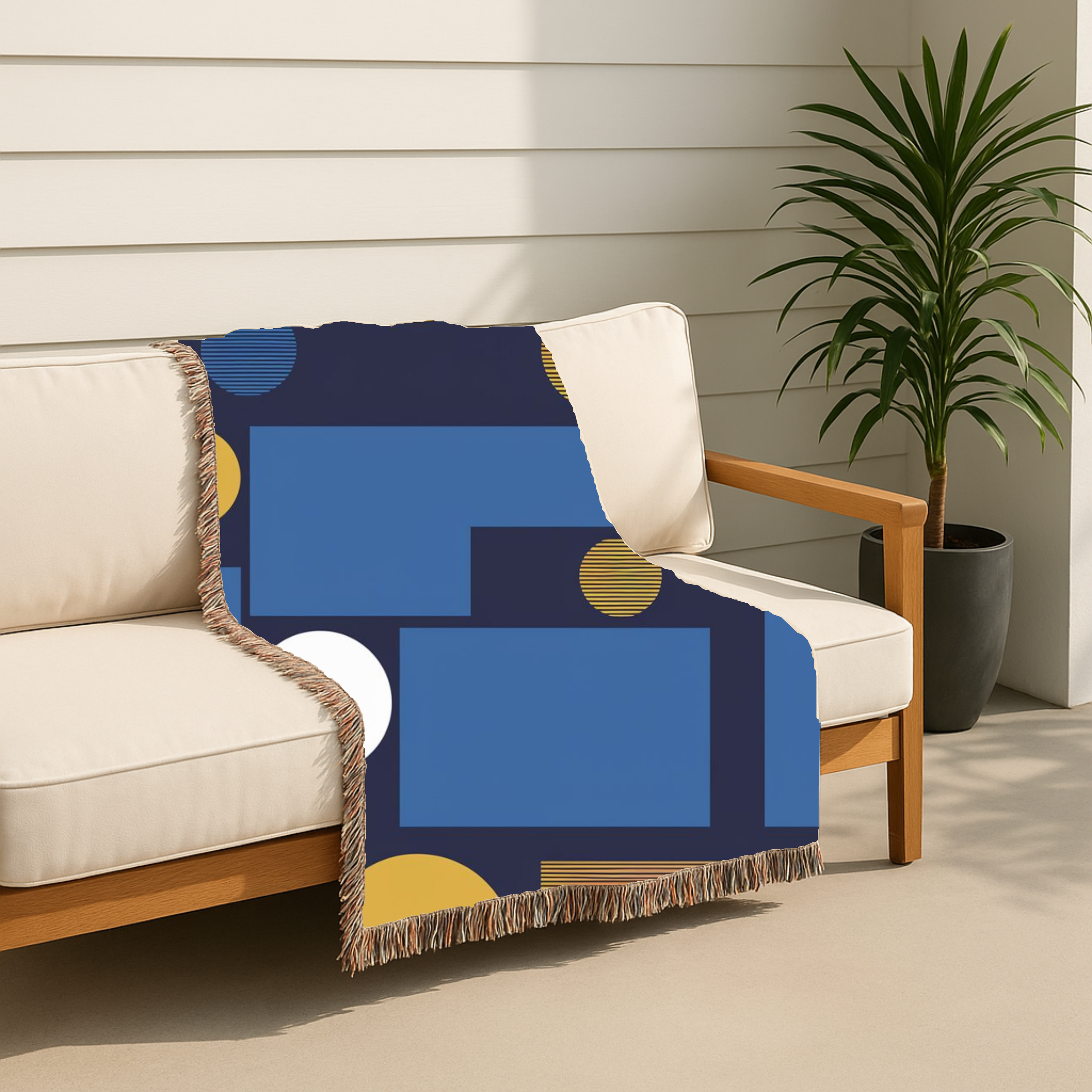 🔵 Mondrian Throw — 1960s Bauhaus Geometric Woven Blanket