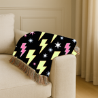 Lightning Strike Throw — 1980s Neon Bolt Woven Blanket