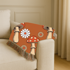 Groovy Mushroom Throw — 1970s Toadstool Daisy Woven Blanket