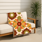 🌼 🌻  Harvest Medallion Throw — 1970s Folk Floral Woven Blanket