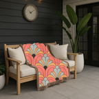 🧡 Groovy Fan Throw — 1960s Mod Scallop Woven Blanket