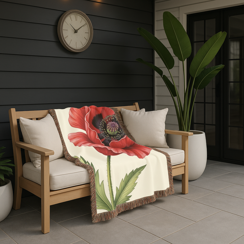 1940s Remembrance Poppy Woven Blanket