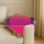 Sunset Grid Throw — 1980s Retrowave Glow Woven Blanket