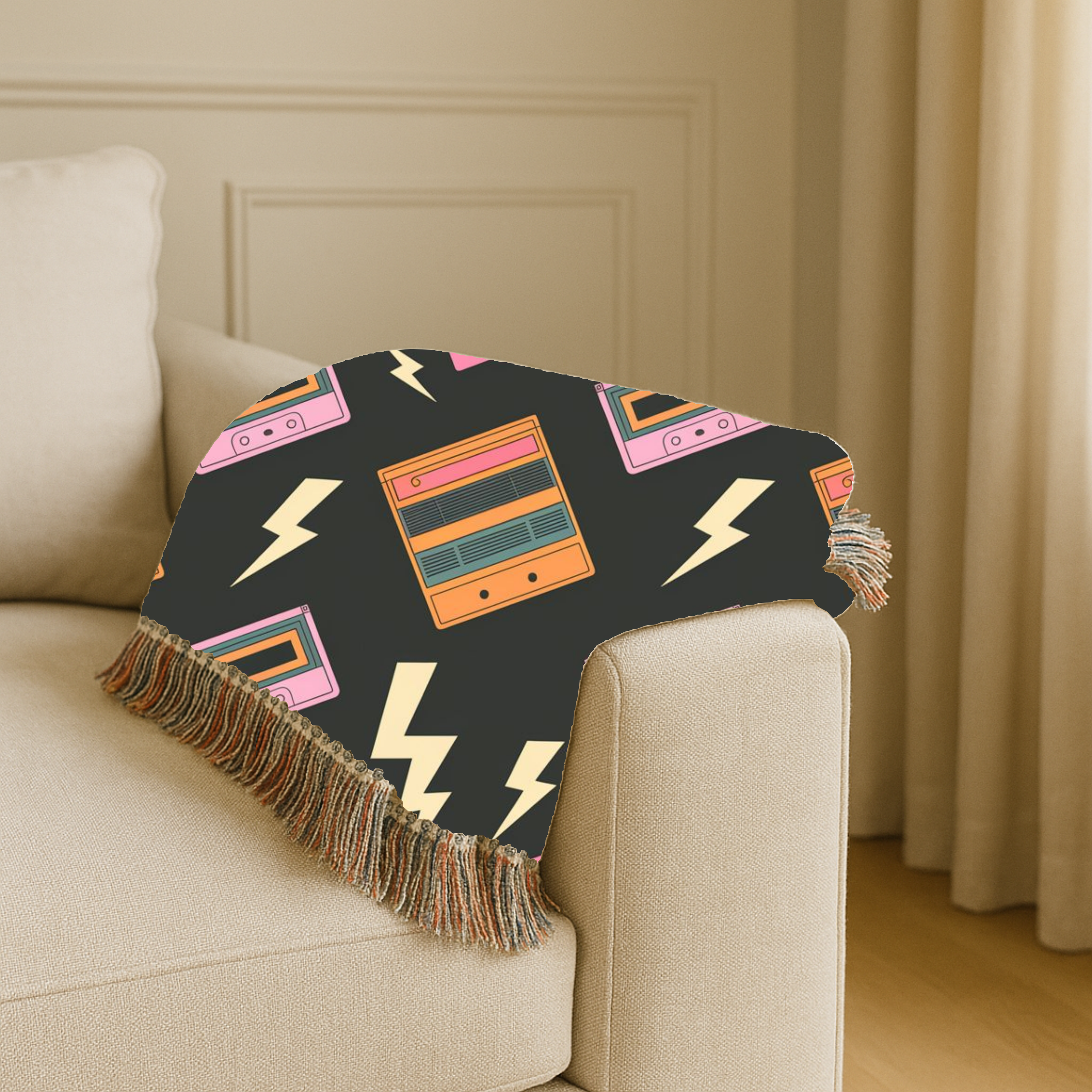 Walkman Throw — 1980s Headphones & Cassette Woven Blanket