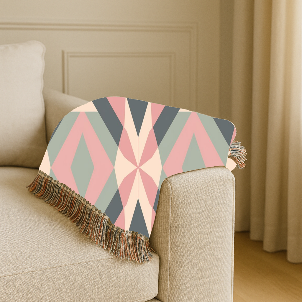 Diamond Lattice Throw — 1980s Pastel Elegance Woven Blanket