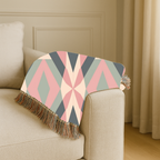 Diamond Lattice Throw — 1980s Pastel Elegance Woven Blanket