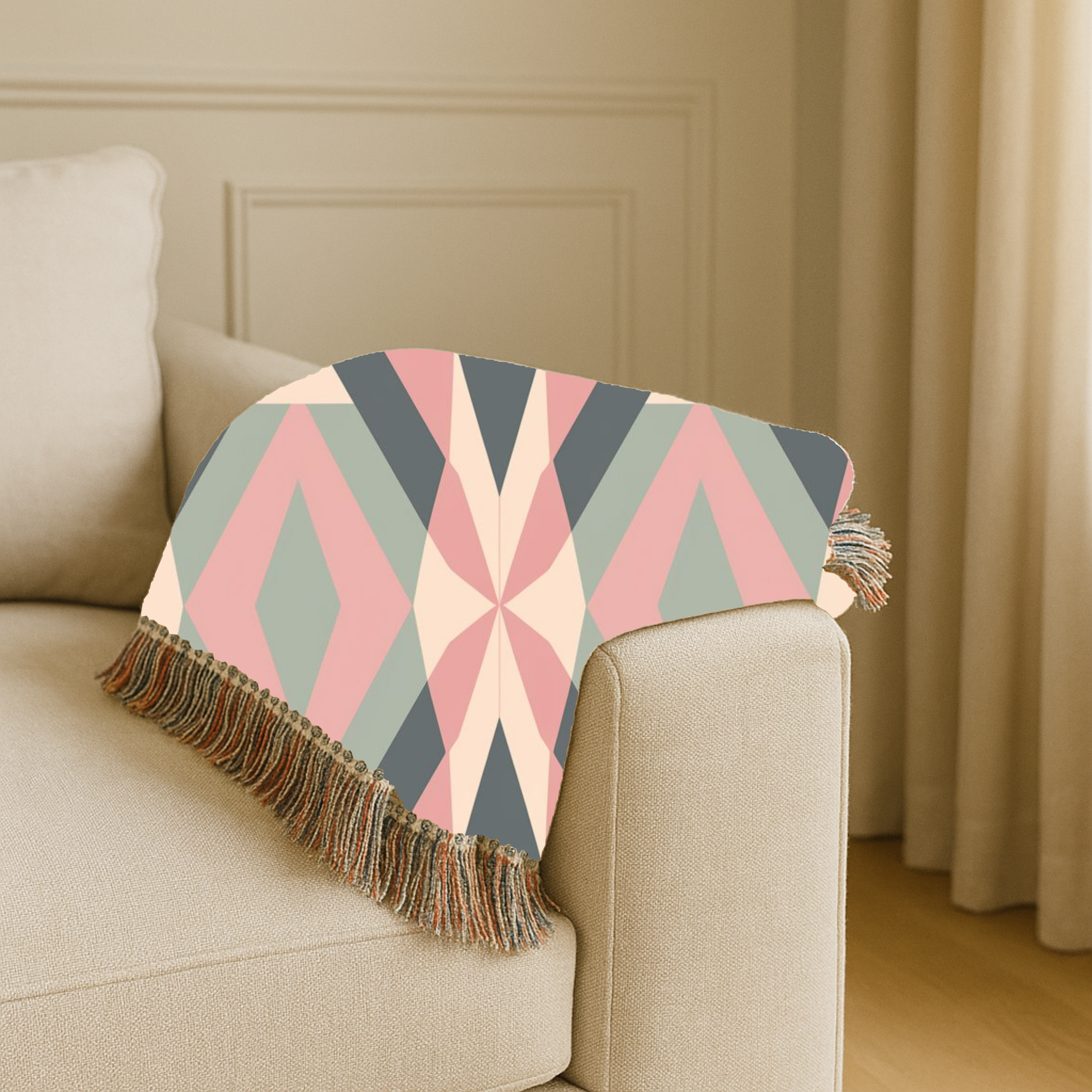 Diamond Lattice Throw — 1980s Pastel Elegance Woven Blanket