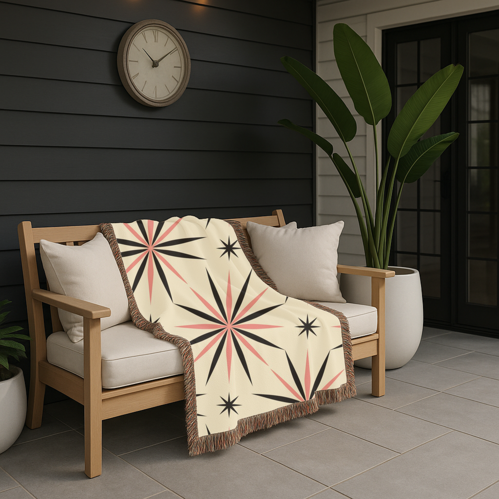💫 Compass Star Throw — 1950s Atomic Age Woven Blanket