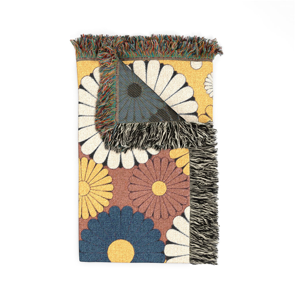 🌼  Mustard Daisy Throw — 1960s Mod Flower Woven Blanket