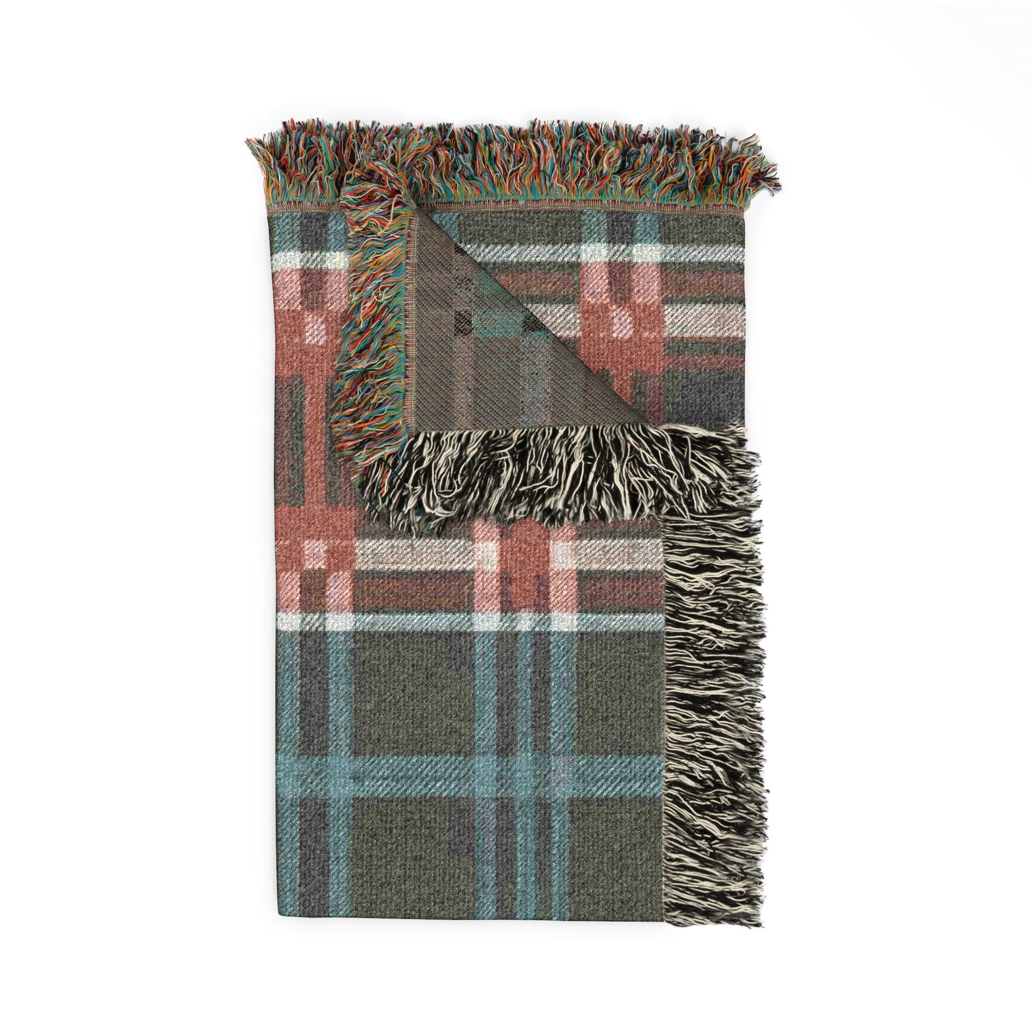 Electric Tartan Throw — 1990s Teal & Red Plaid Woven Blanket
