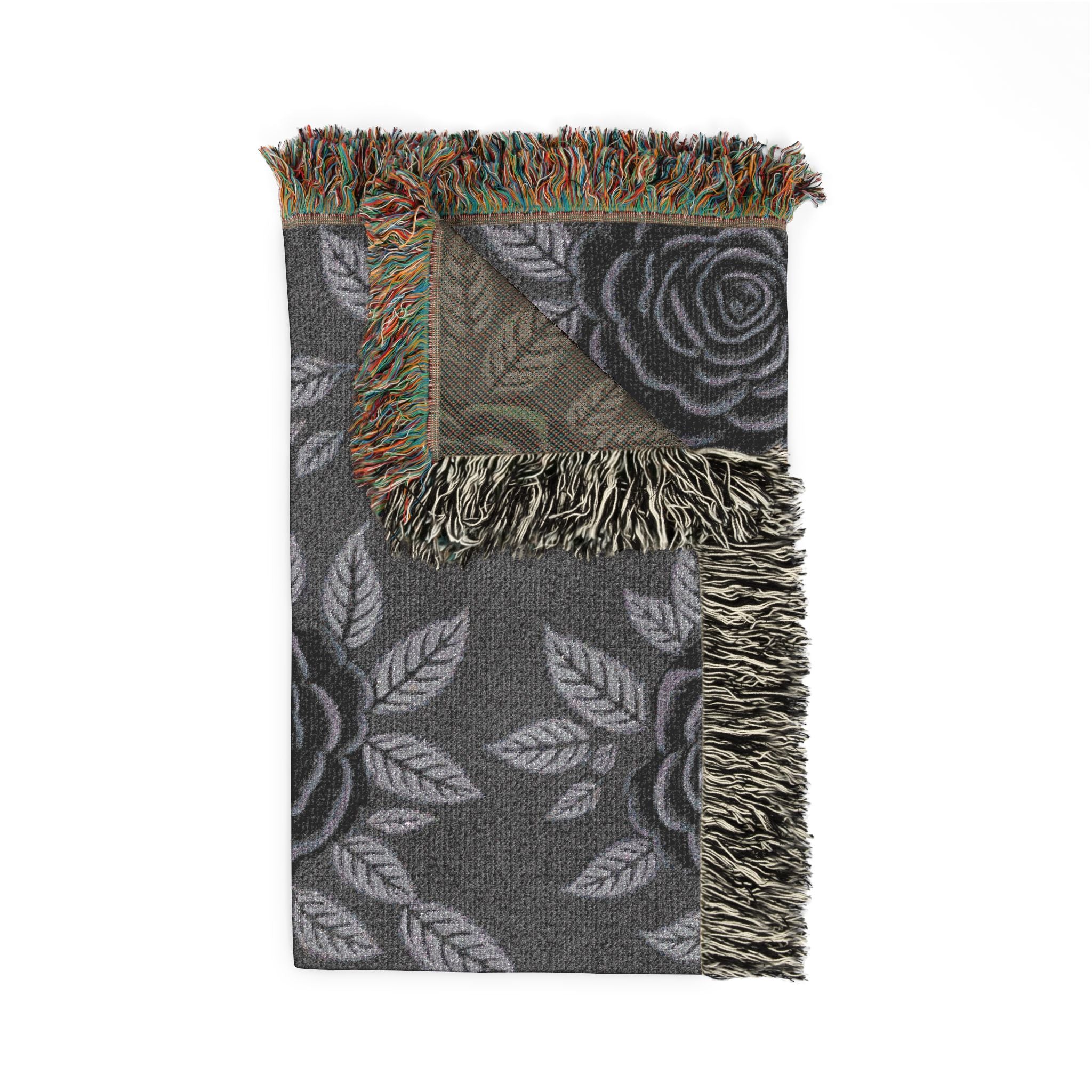 Midnight Rose Throw — 1990s Gothic Floral Woven Blanket