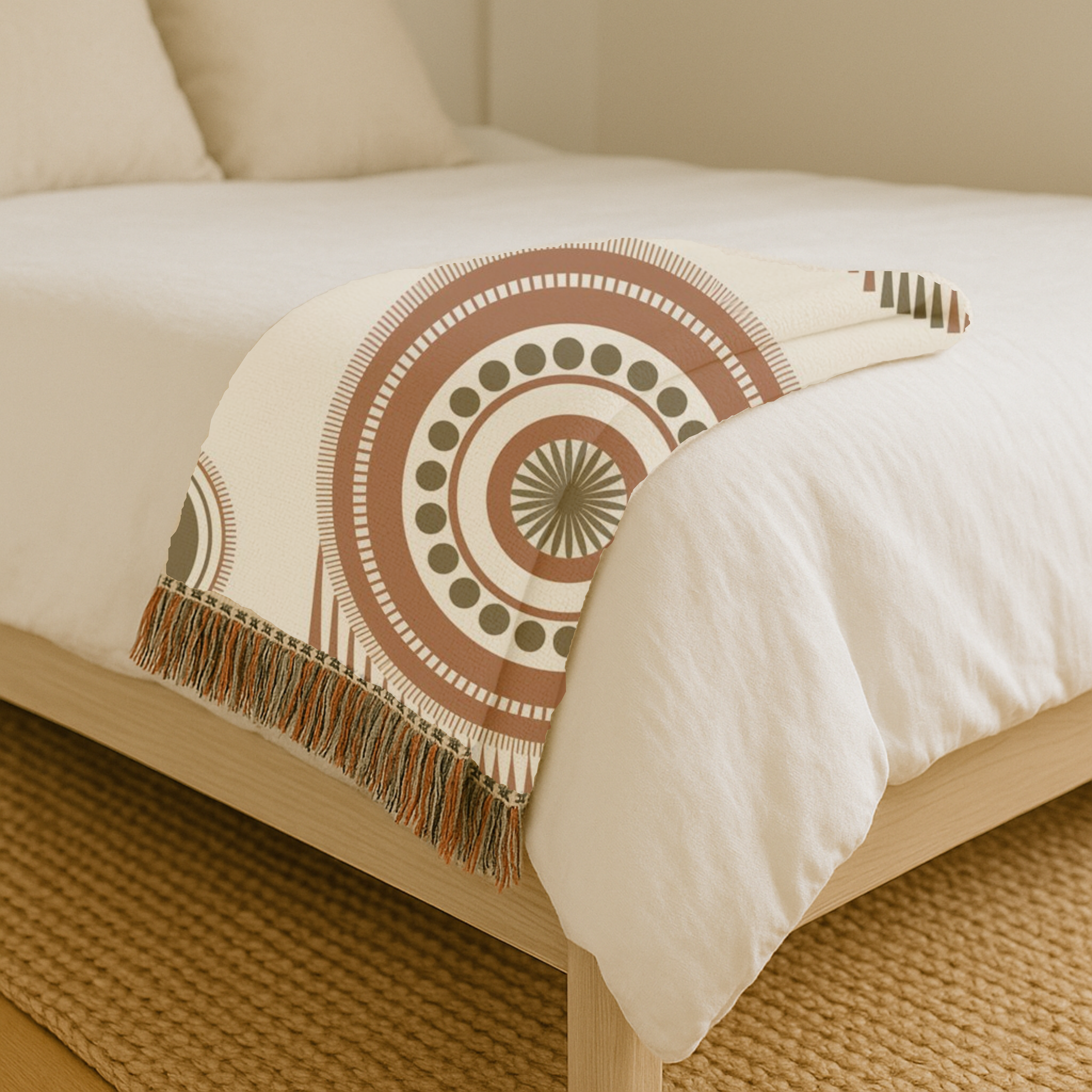 Sage Dreamcatcher Throw — 1970s Bohemian Olive Woven Blanket