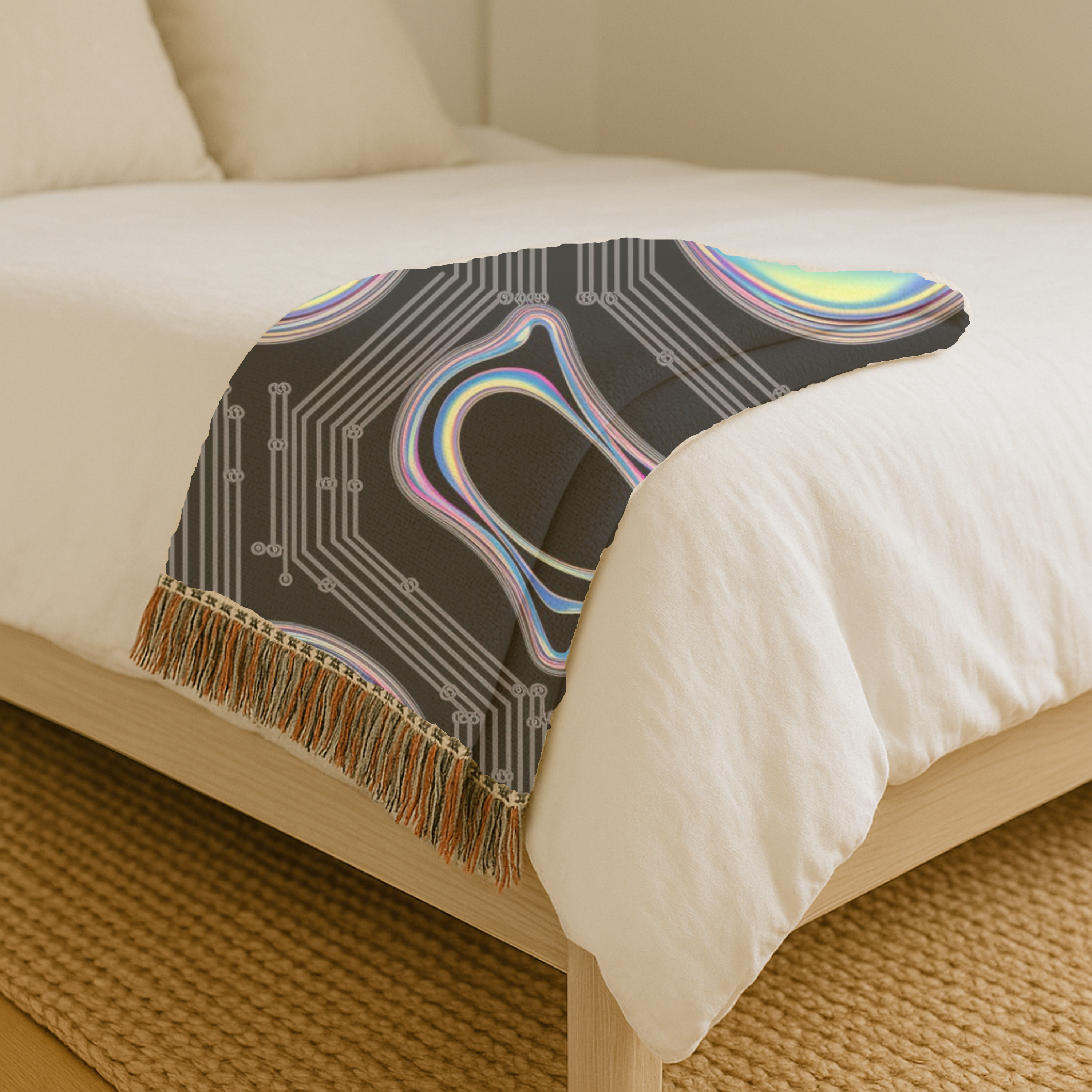 🌈 Plasma Throw — 2000s Y2K Holographic Circuit Woven Blanket