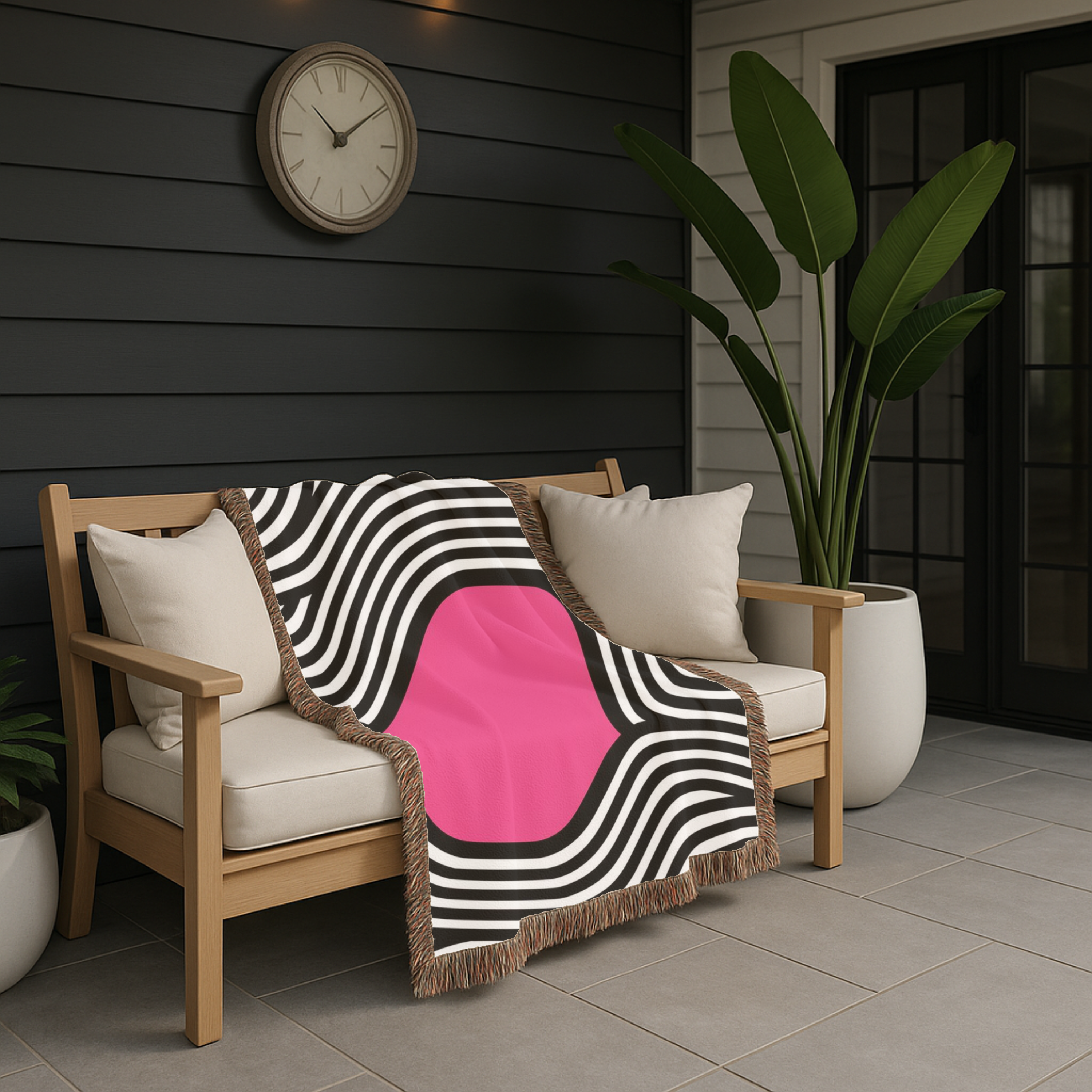 🩷 Pink Vortex Throw — 1960s Op Art Woven Blanket
