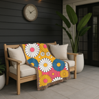🌼  Mustard Daisy Throw — 1960s Mod Flower Woven Blanket