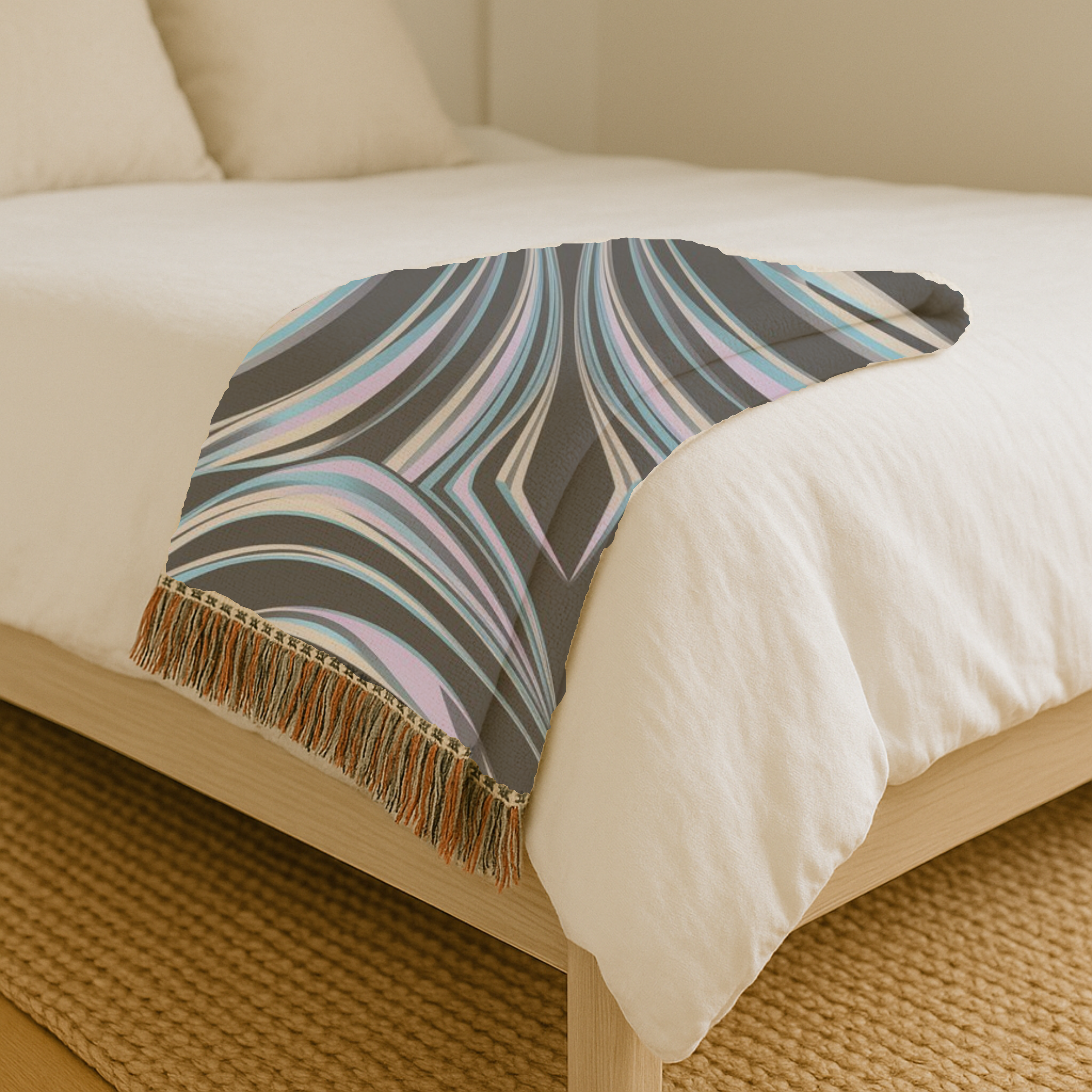 Aurora Throw — 2000s Y2K Iridescent Ribbon Woven Blanket