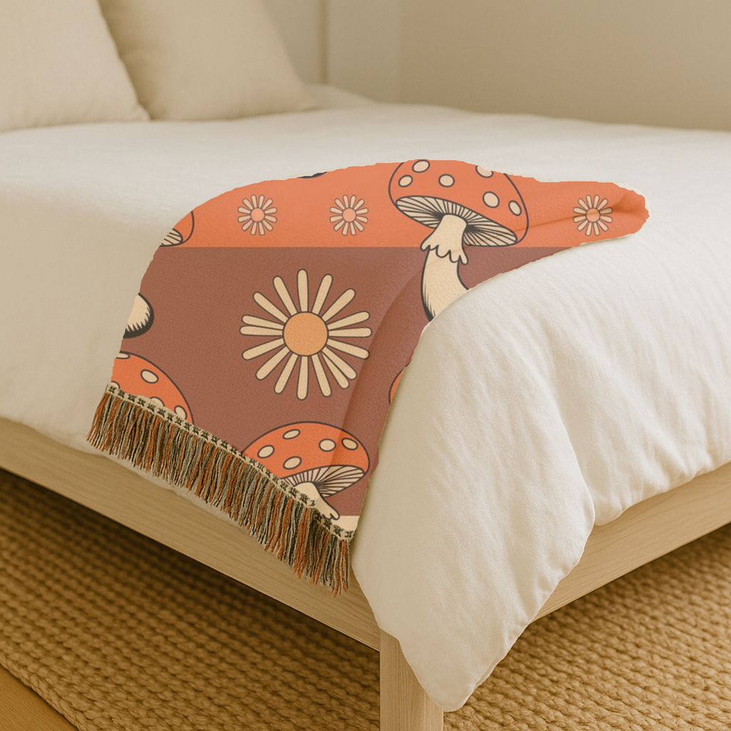 Stripe Shroom Throw — 1970s Retro Stripe Woven Blanket