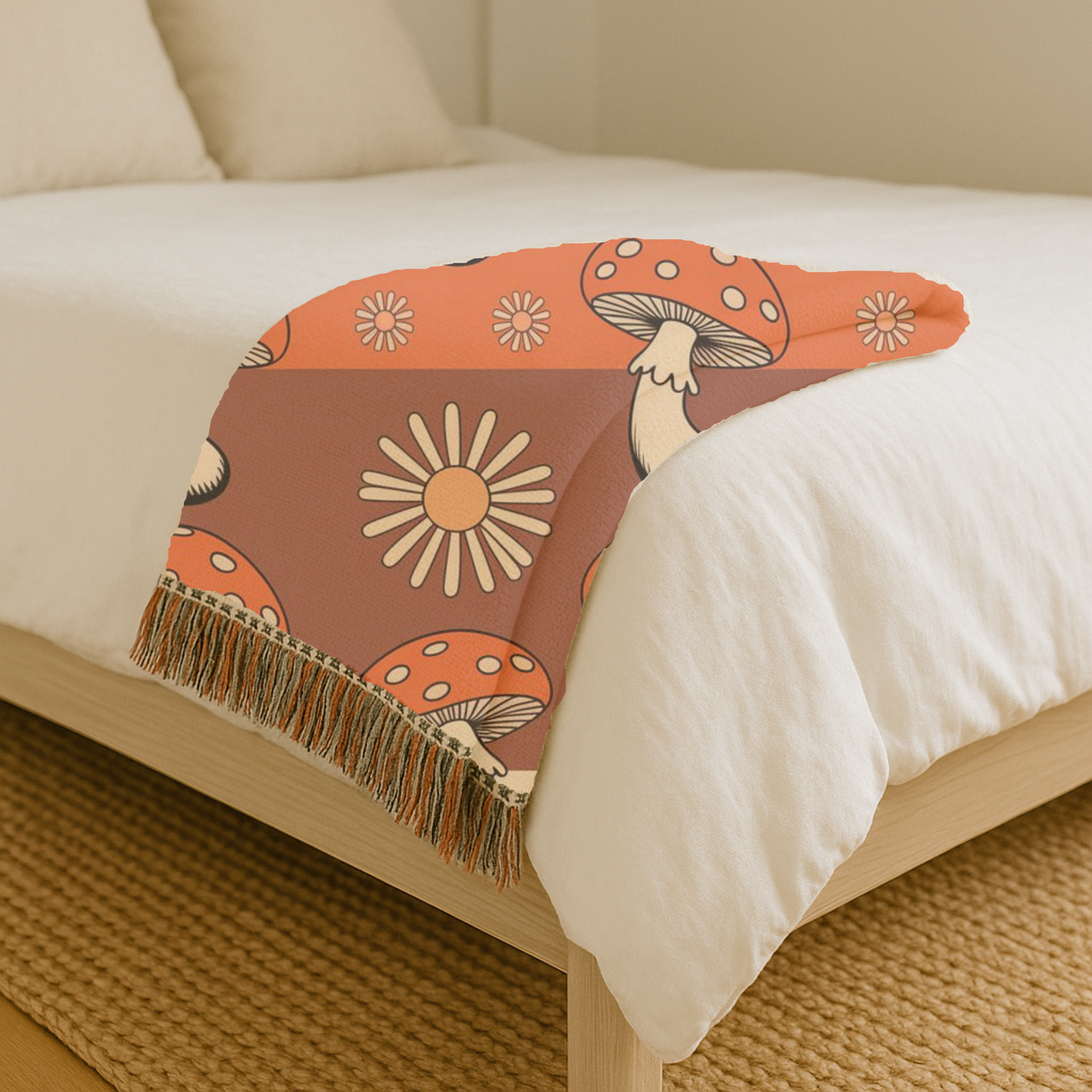 Stripe Shroom Throw — 1970s Retro Stripe Woven Blanket
