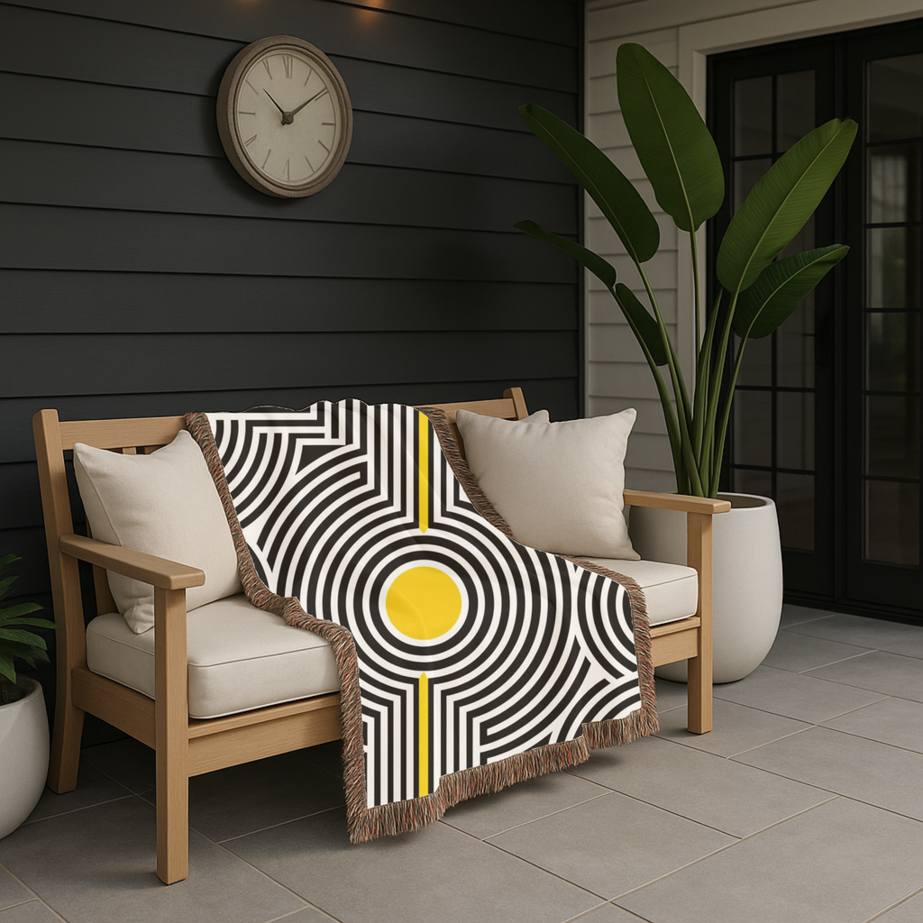 💛 Solar Op Throw — 1960s Op Art Woven Blanket