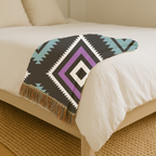 Neon Tribe Throw — 1990s Teal & Purple Geometric Woven Blanket