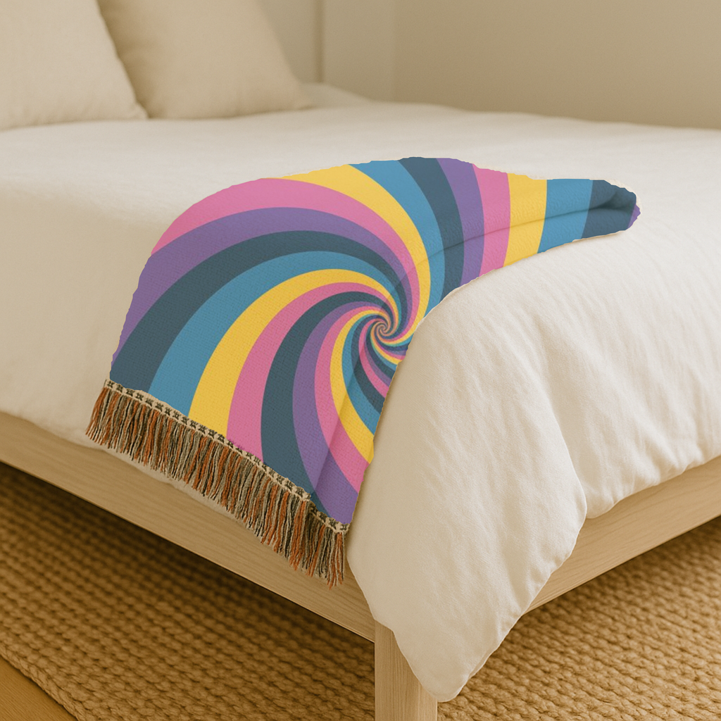 Hypnotic Throw — 1990s Psychedelic Swirl Woven Blanket