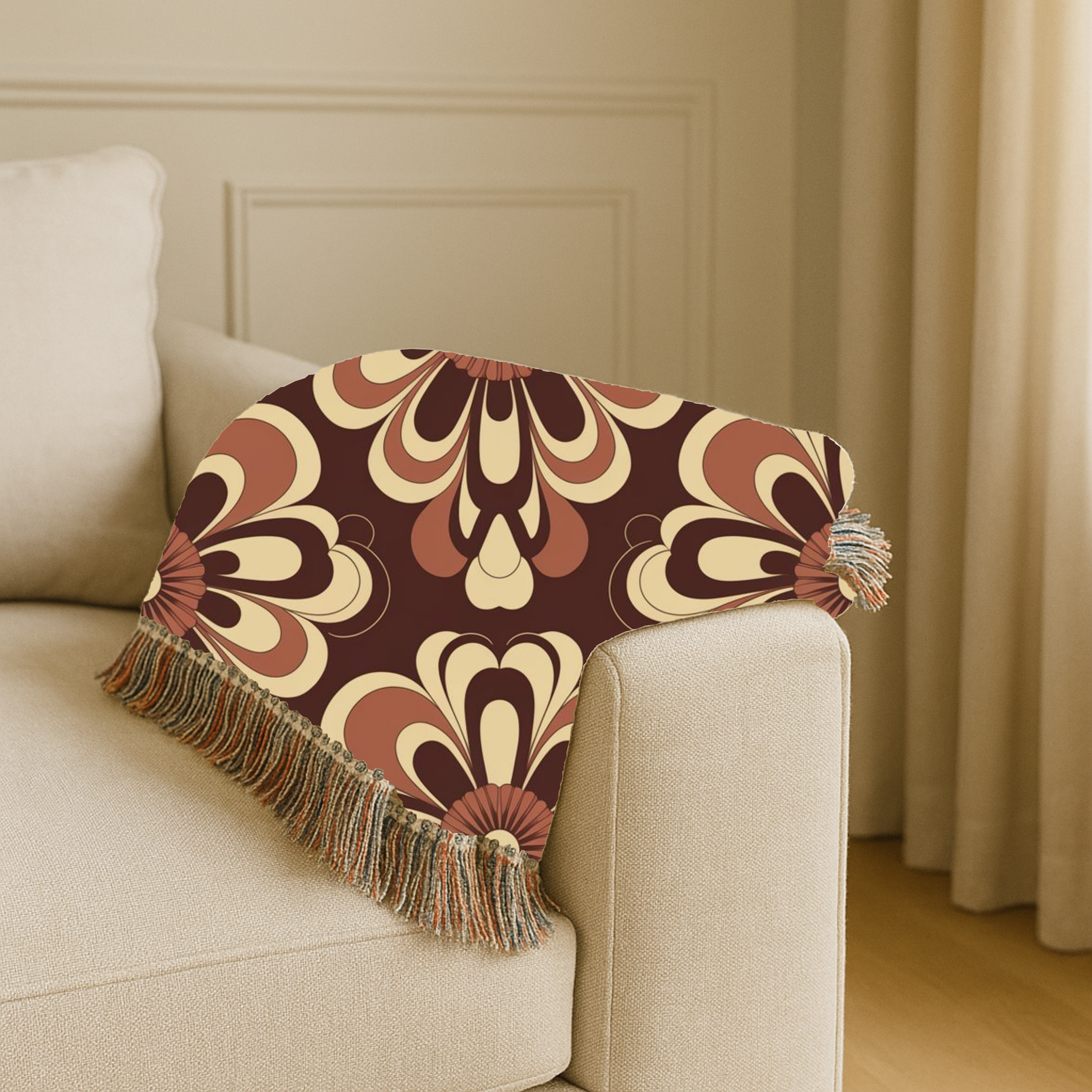 Baroque Bloom Throw — 1970s Medallion Woven Blanket