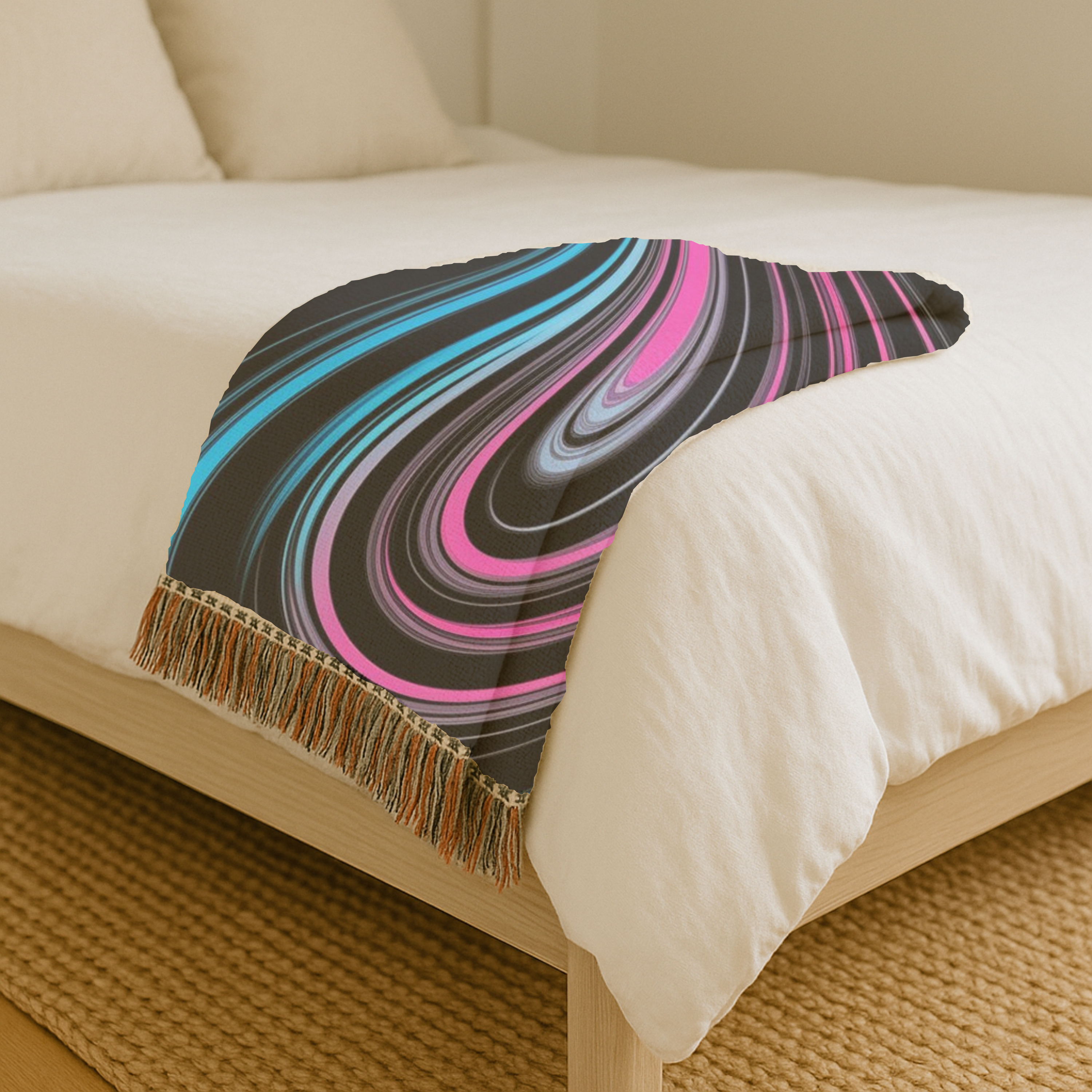 Neon Vortex Throw — 2000s Y2K Neon Flow Woven Blanket