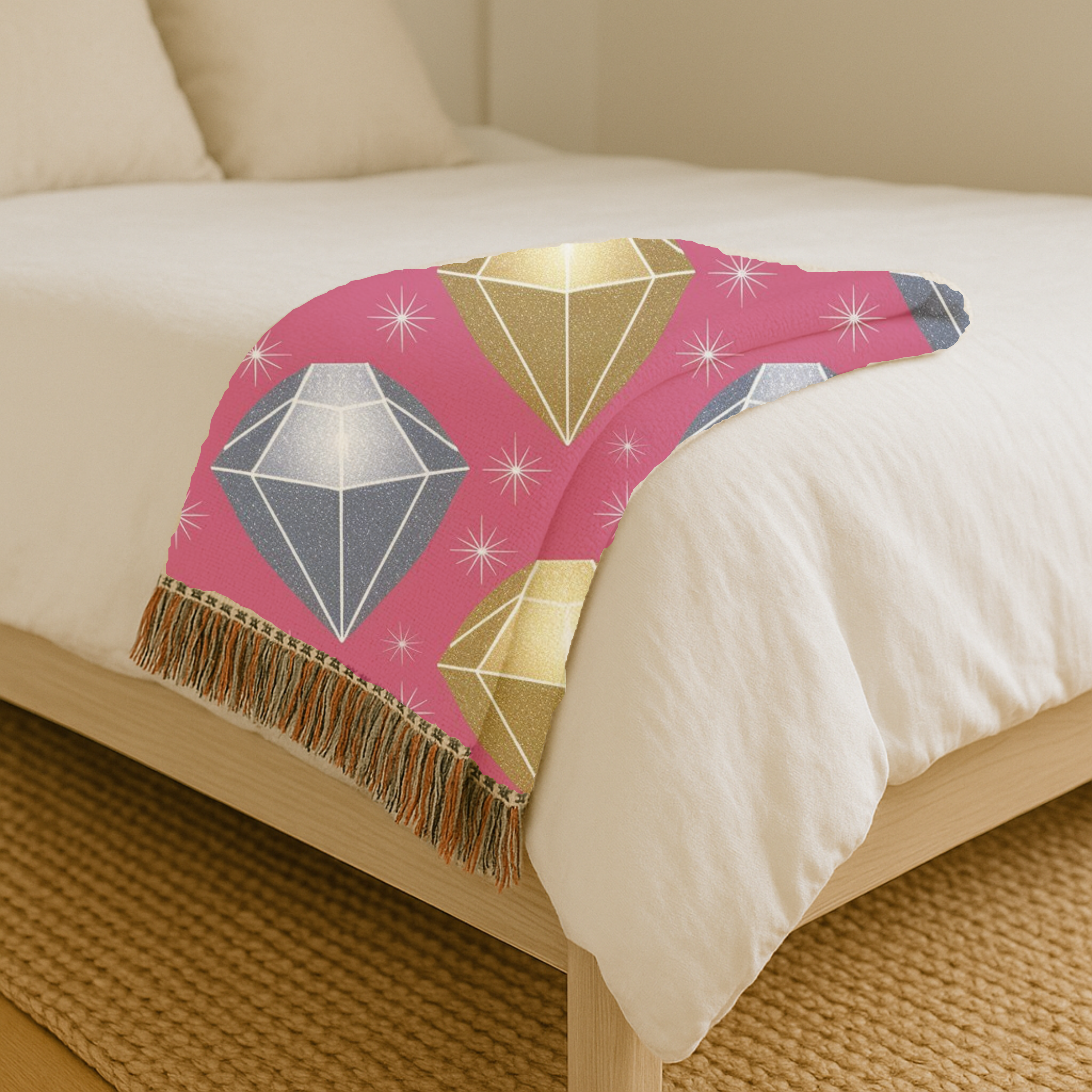 Diamond Glam Throw — 1980s Jewel Sparkle Woven Blanket