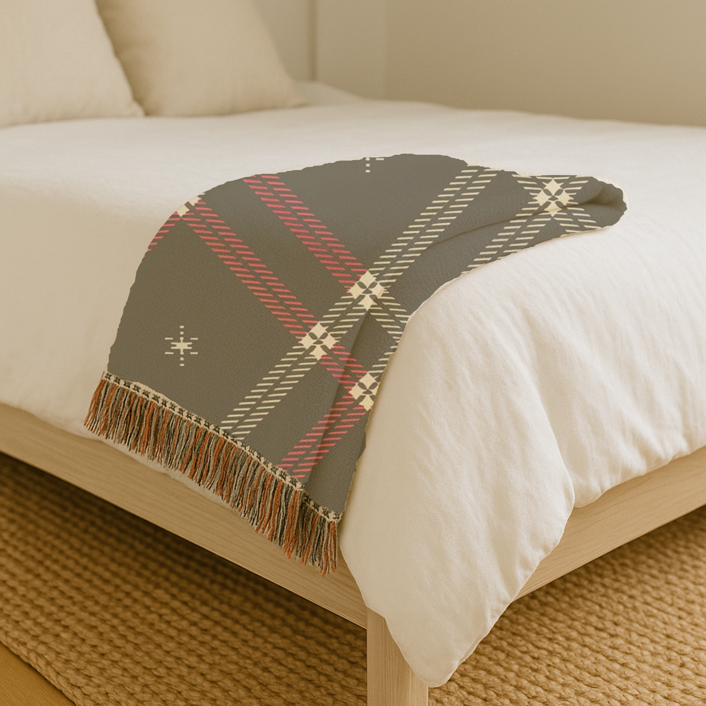Startan Throw — 1990s Plaid & Star Woven Blanket