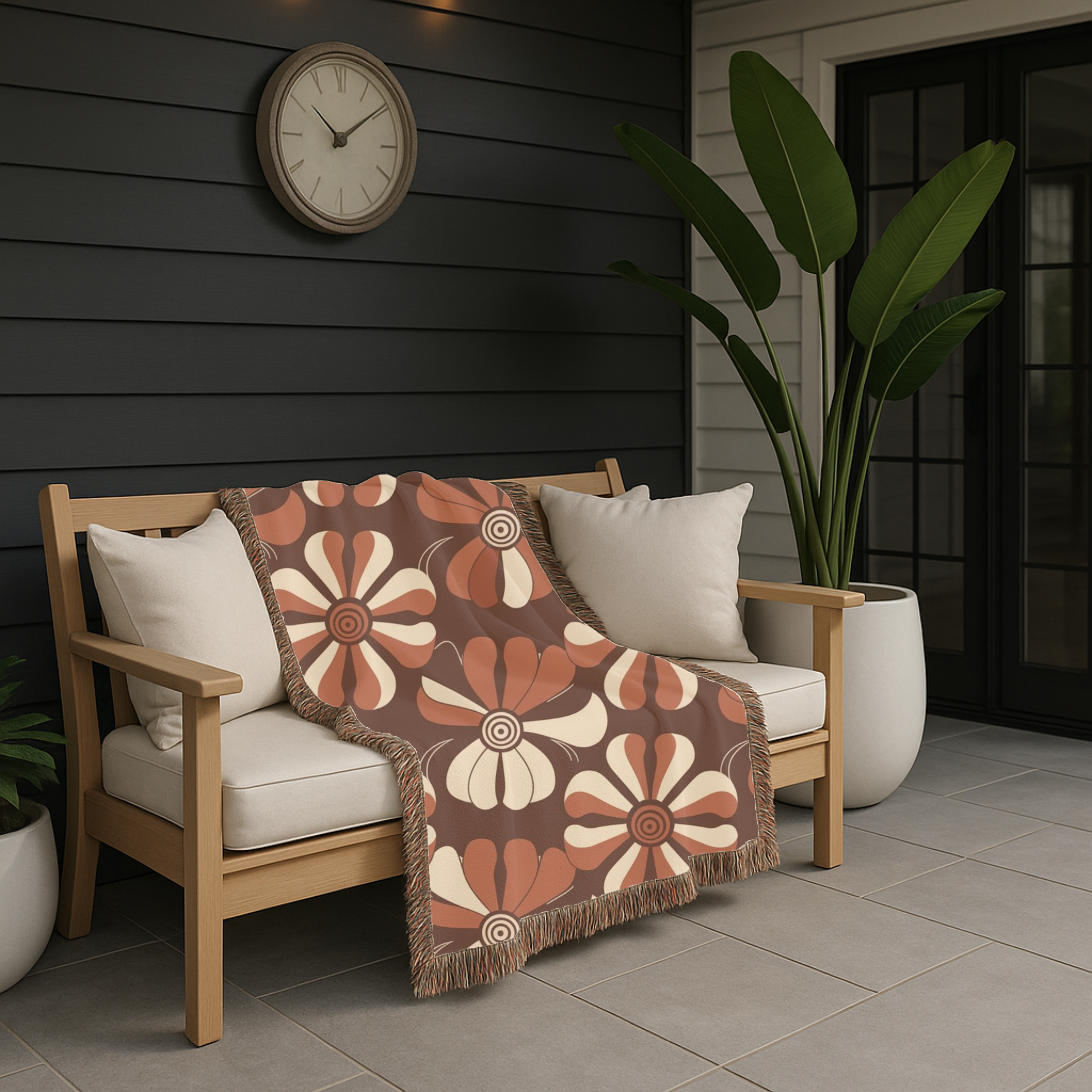 Velvet Bloom Throw — 1970s Stripe Petal Woven Blanket