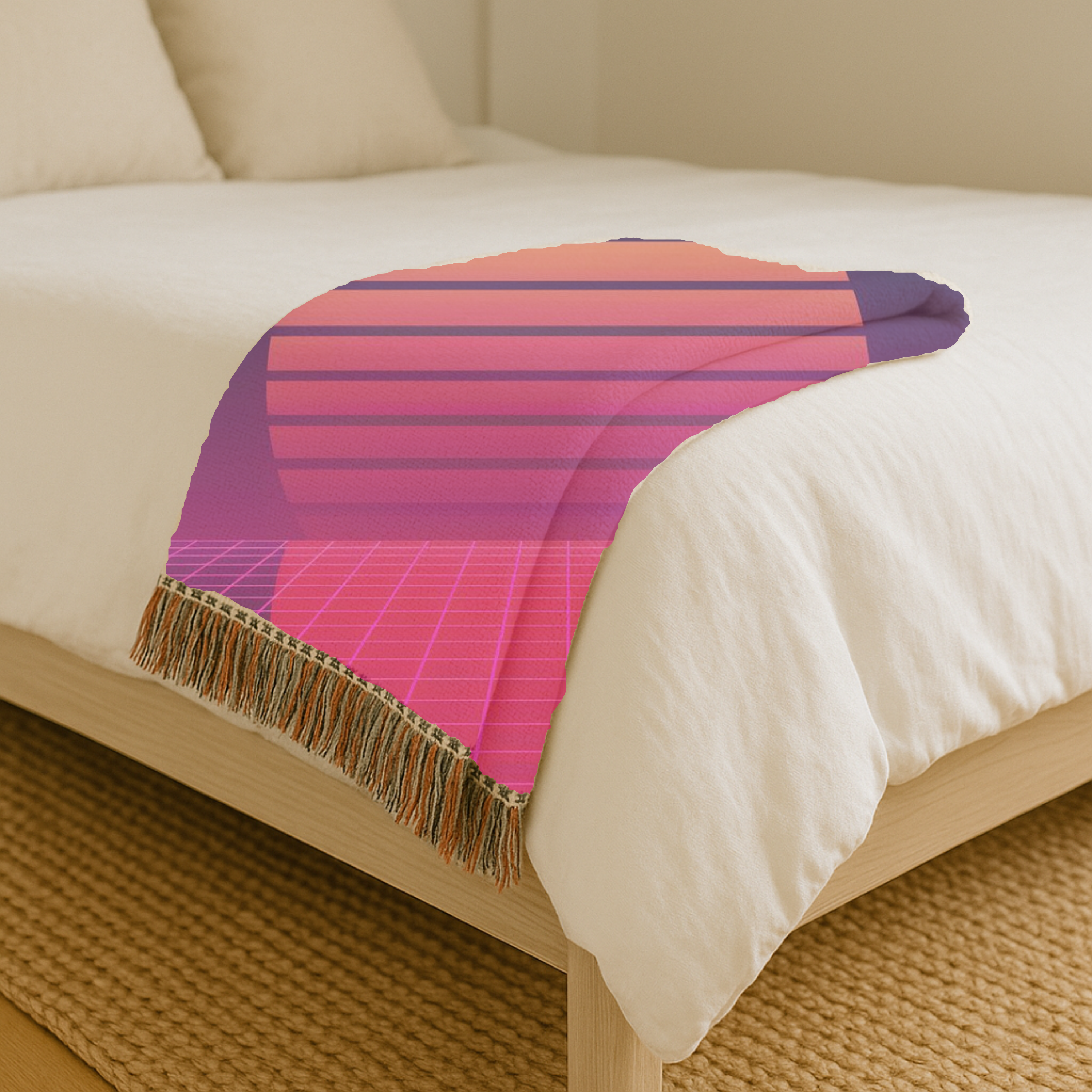 Sunset Grid Throw — 1980s Retrowave Glow Woven Blanket