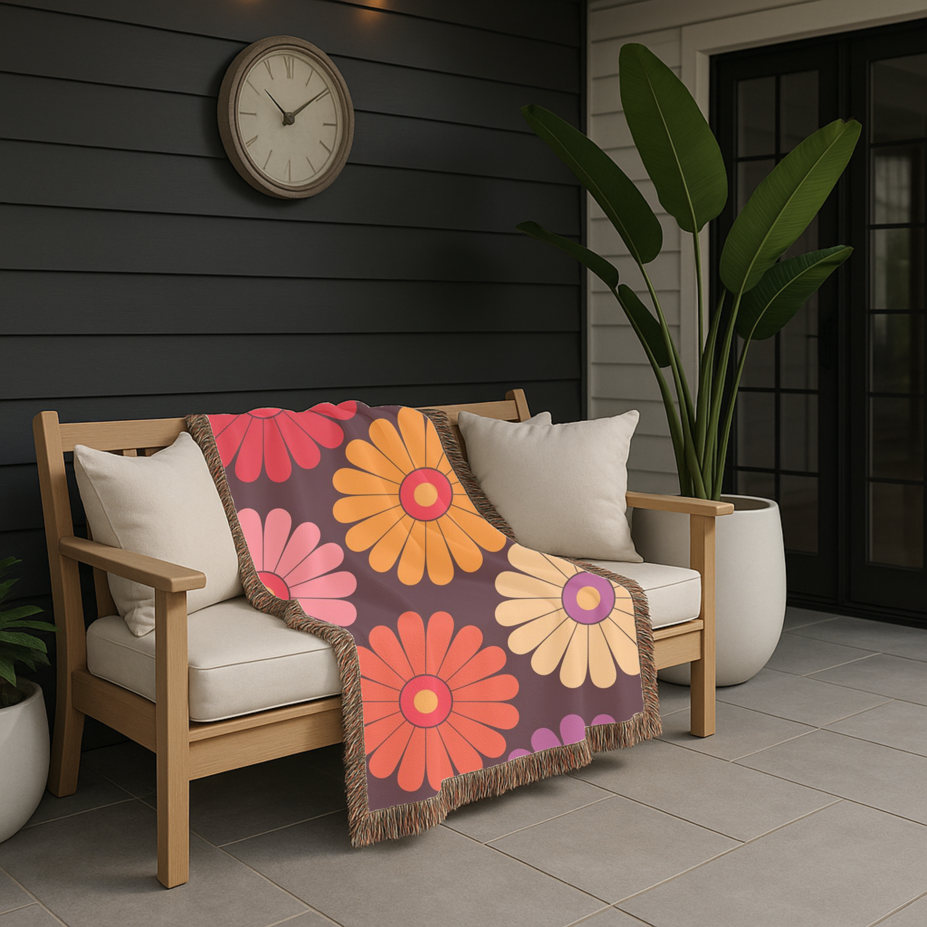 🌼 Velvet Daisy Throw — 1960s Flower Power Woven Blanket