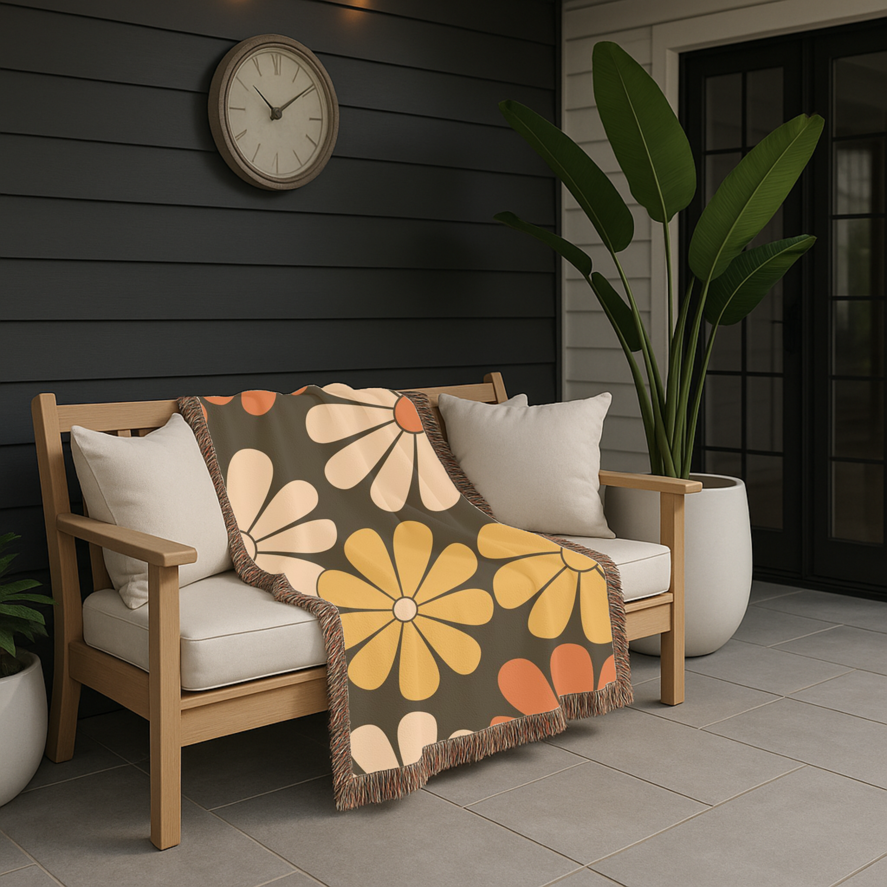 🌼  Retro Daisy Throw — 1970s Groovy Floral Woven Blanket