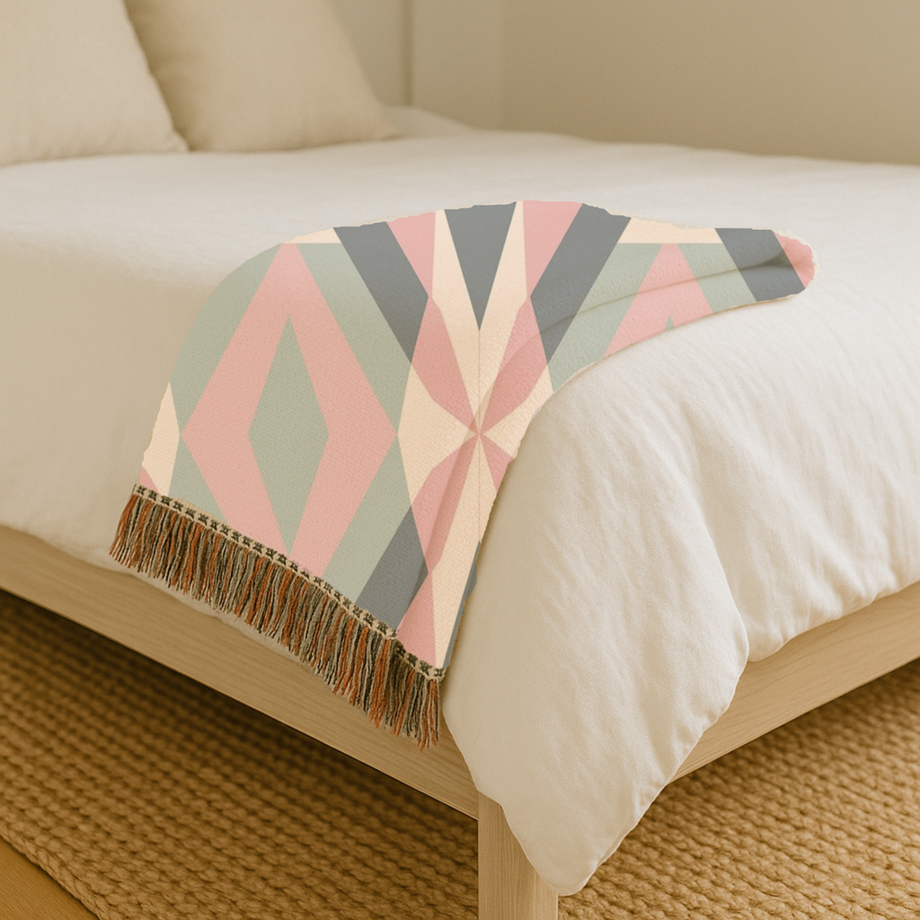 Diamond Lattice Throw — 1980s Pastel Elegance Woven Blanket