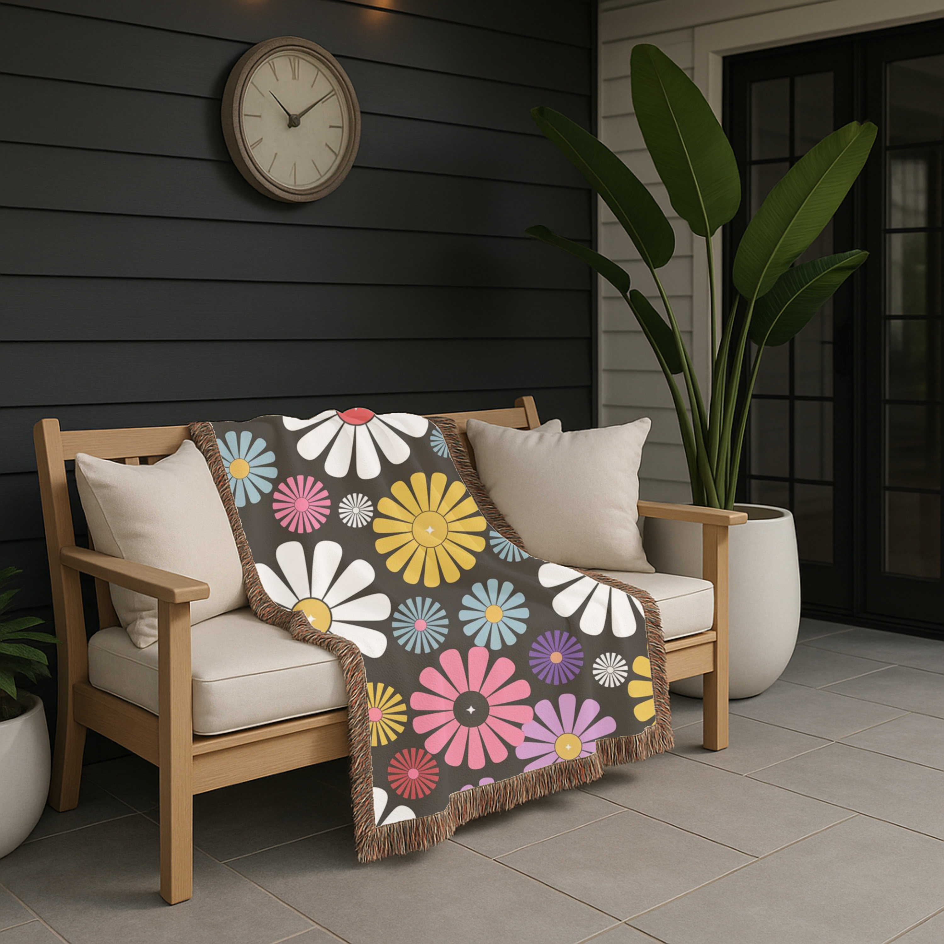 🌸 Flower Power Throw — 1960s Daisy Woven Blanket