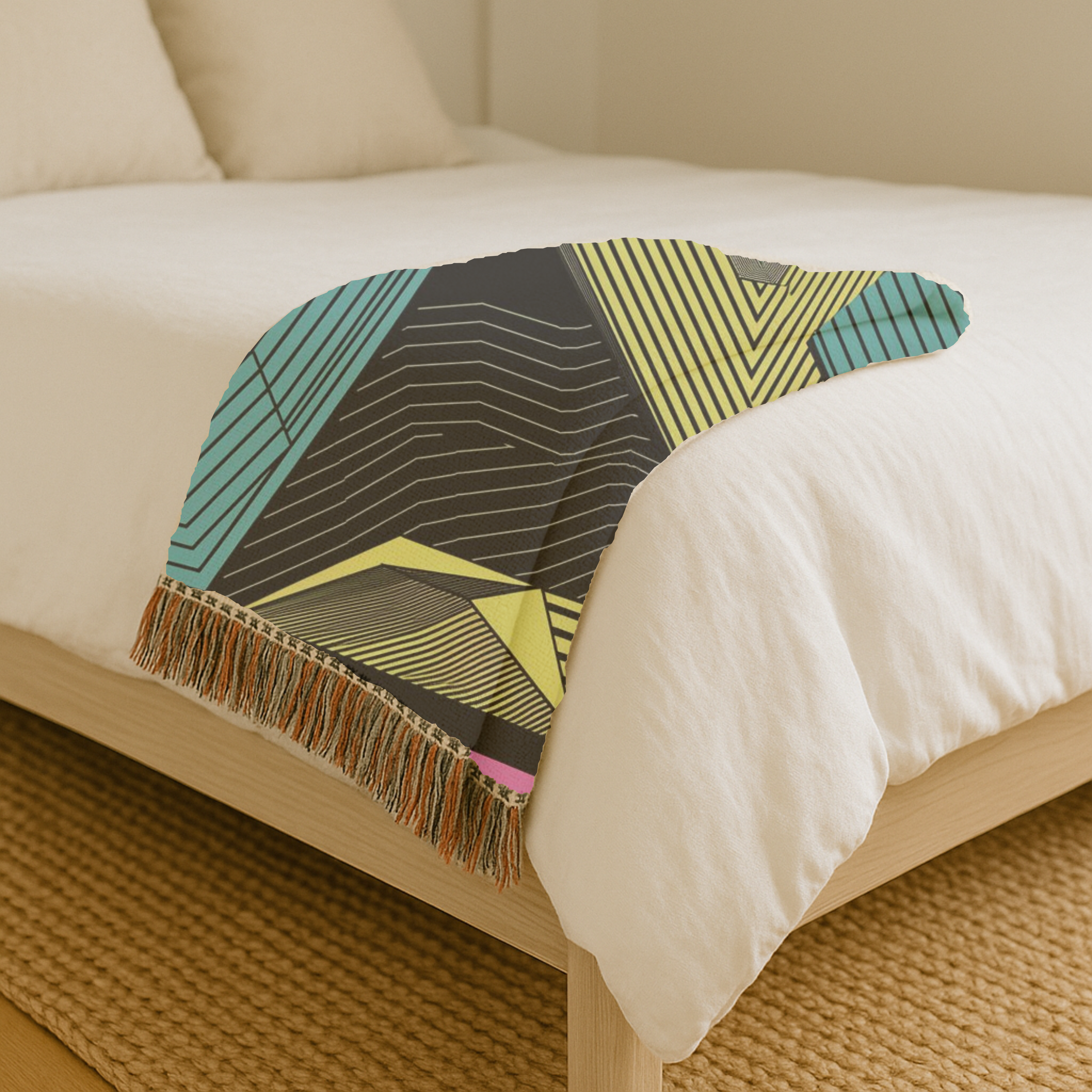 Electric Triangle Throw — 1980s Bold Stripe Geometric Woven Blanket