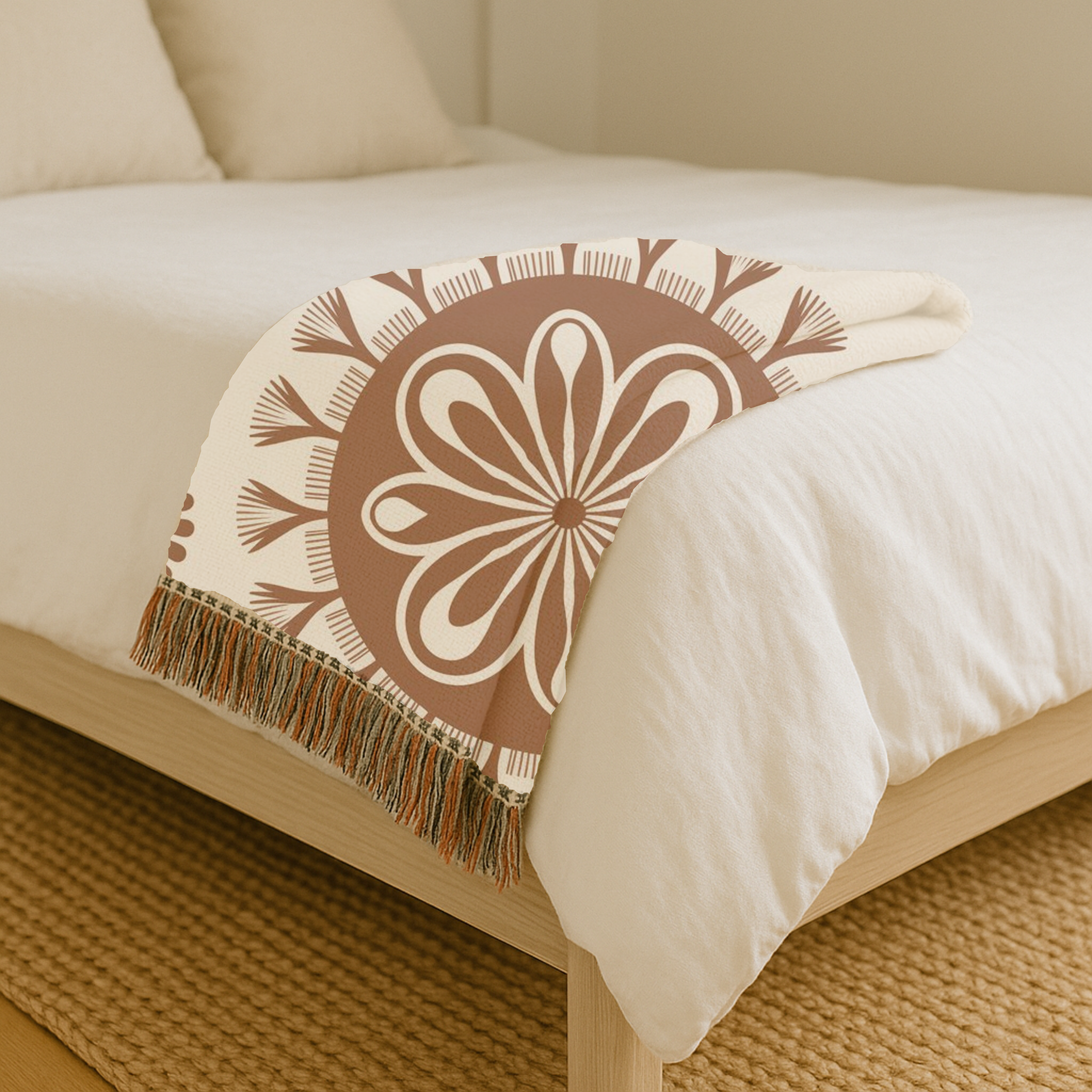 Spirit Medallion Throw — 1970s Ornate Circle Woven Blanket