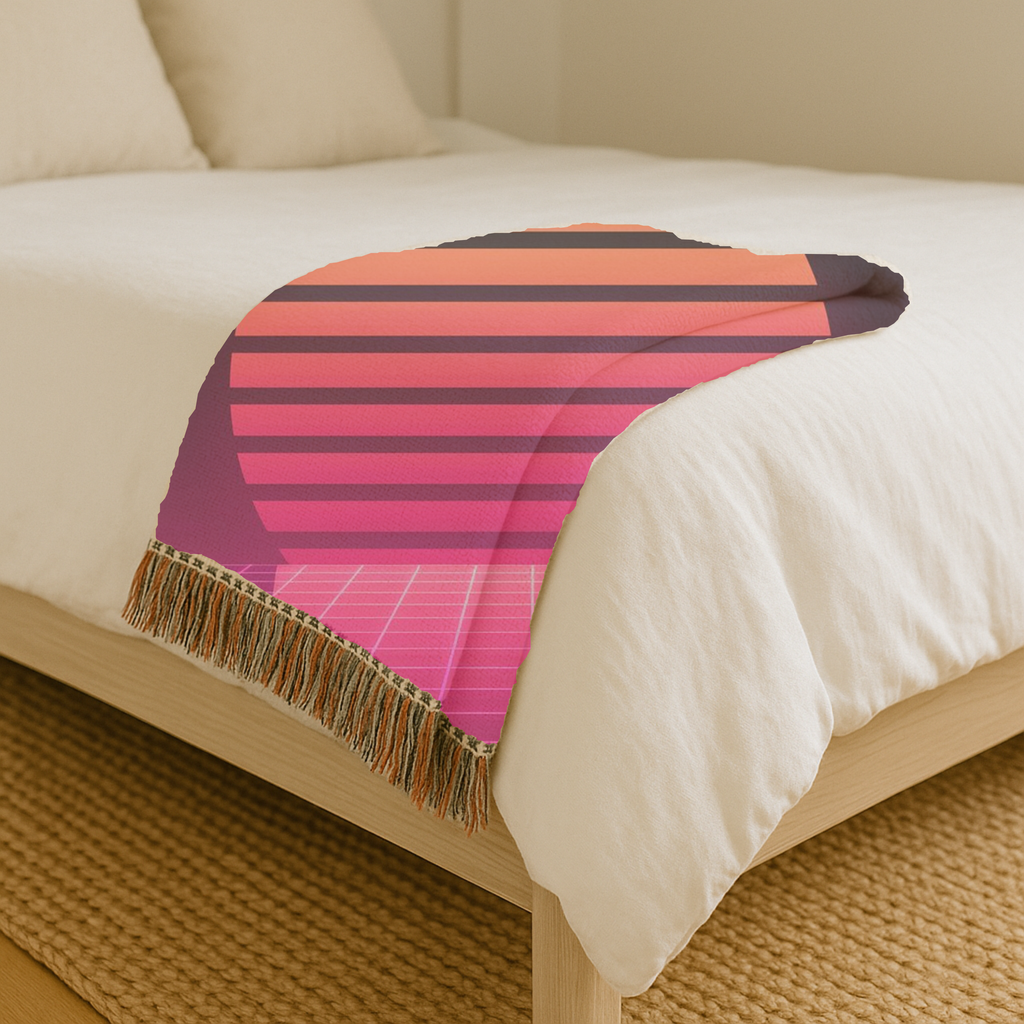 Retrowave Throw — 1980s Synthwave Sunset Woven Blanket