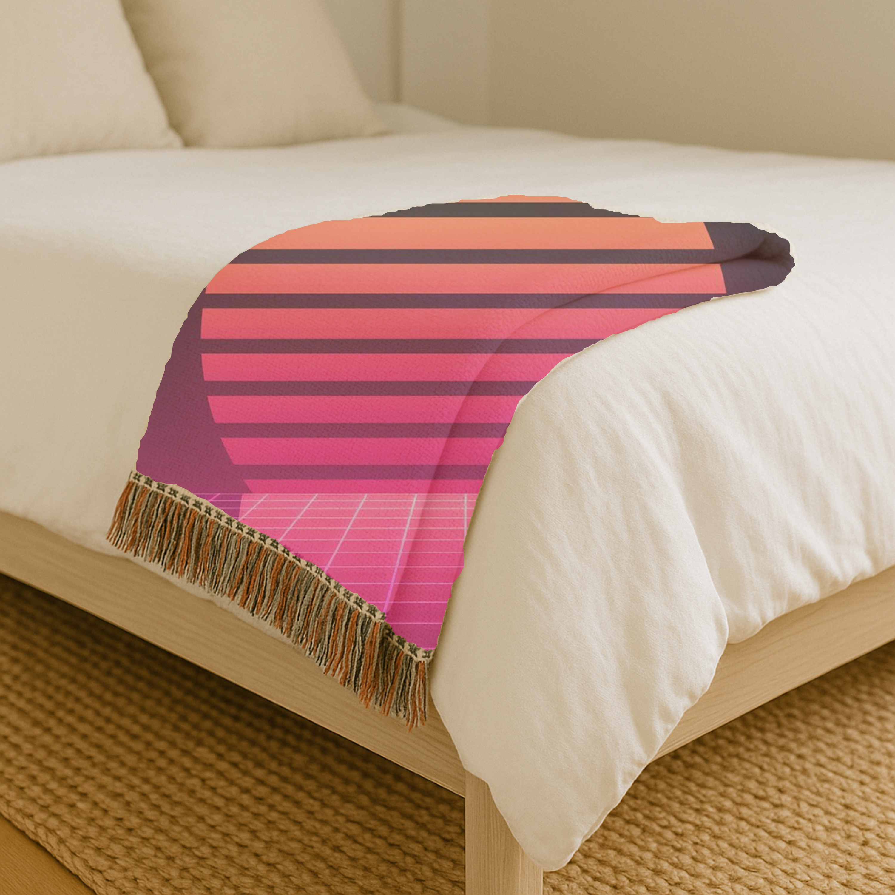Retrowave Throw — 1980s Synthwave Sunset Woven Blanket