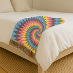 Spectrum Throw — 1990s Rainbow Spiral Woven Blanket