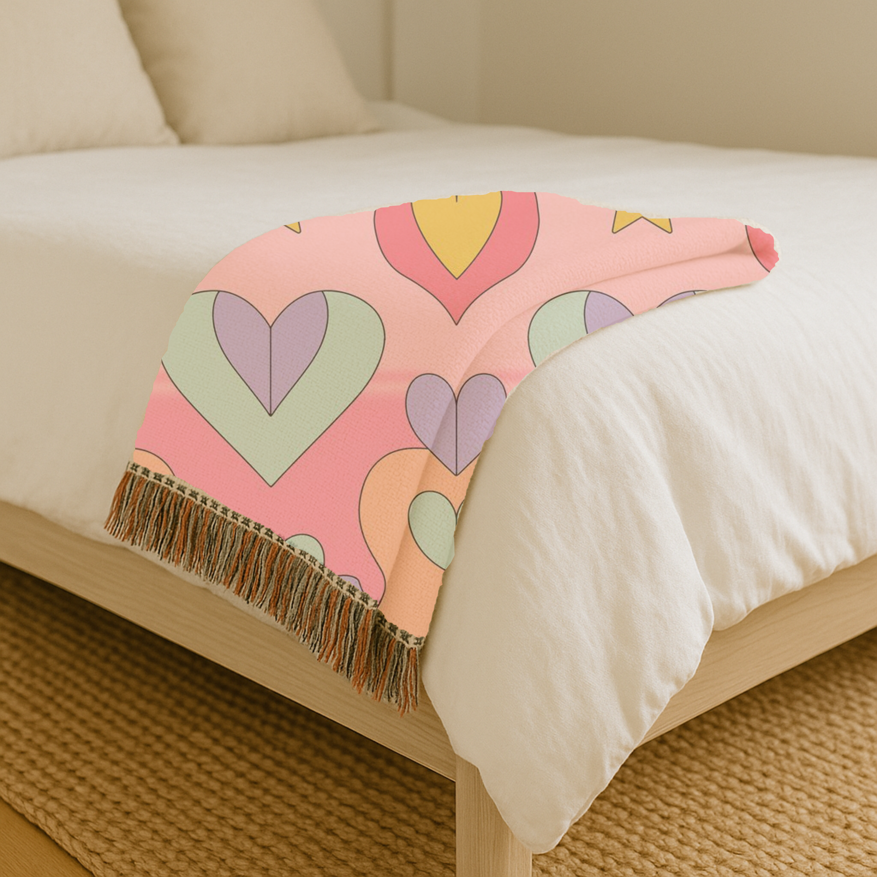 Layered Heart Throw — 1980s Rainbow Love Woven Blanket