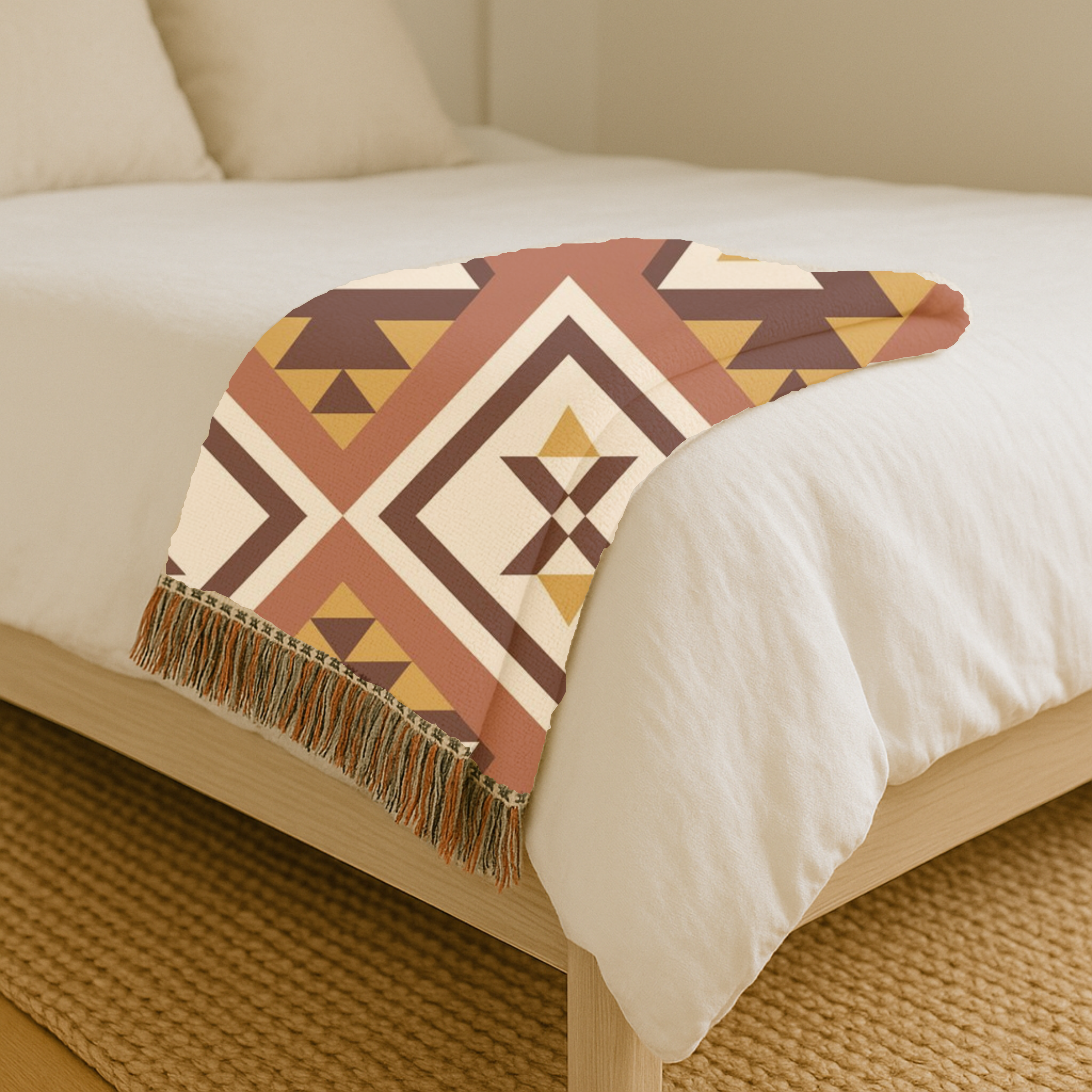 Canyon Weave Throw — 1970s Navajo Diamond Woven Blanket