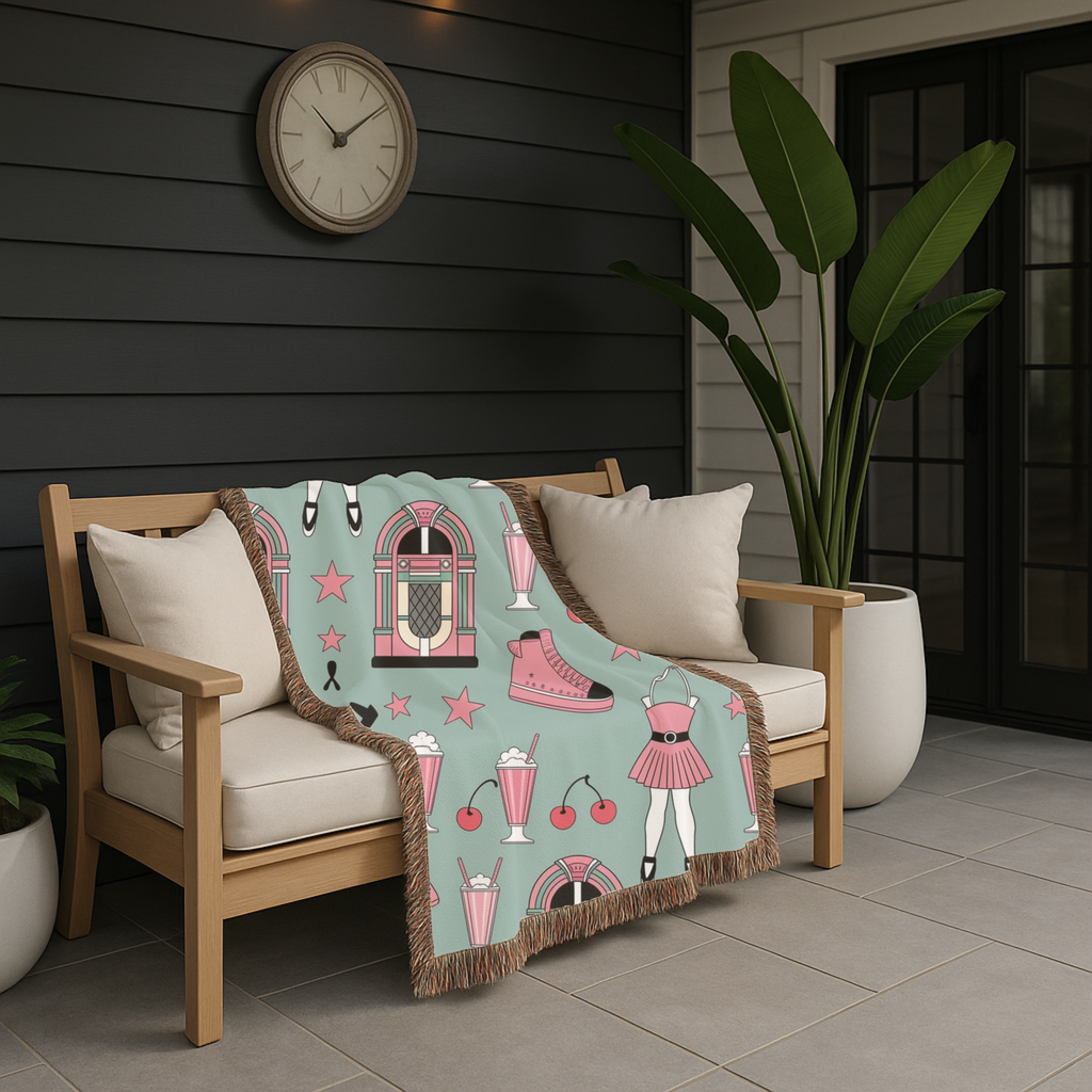 🎵🥤Milkshake Throw — 1950s Diner Style Woven Blanket