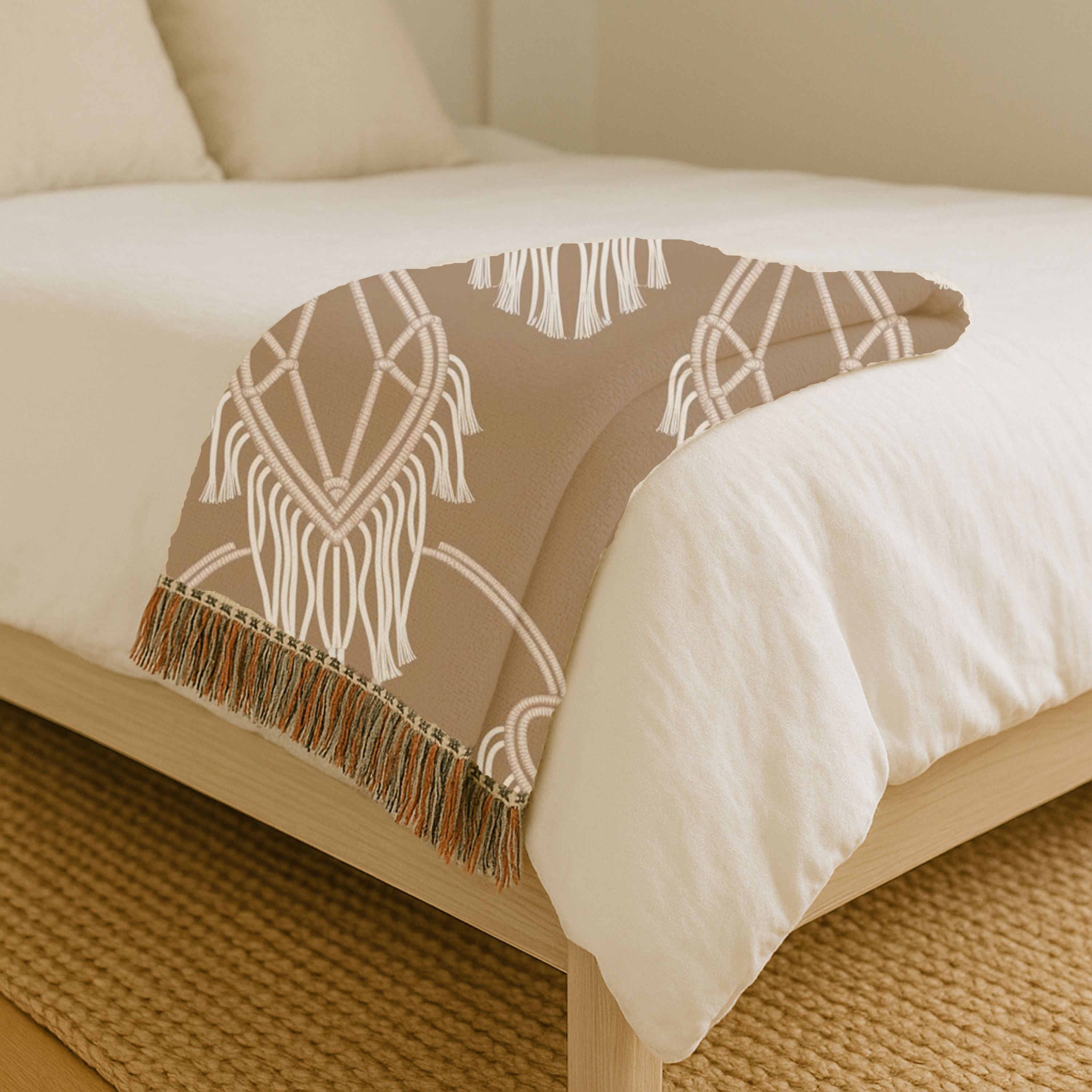 Macramé Heart Throw — 1970s Bohemian Love Woven Blanket