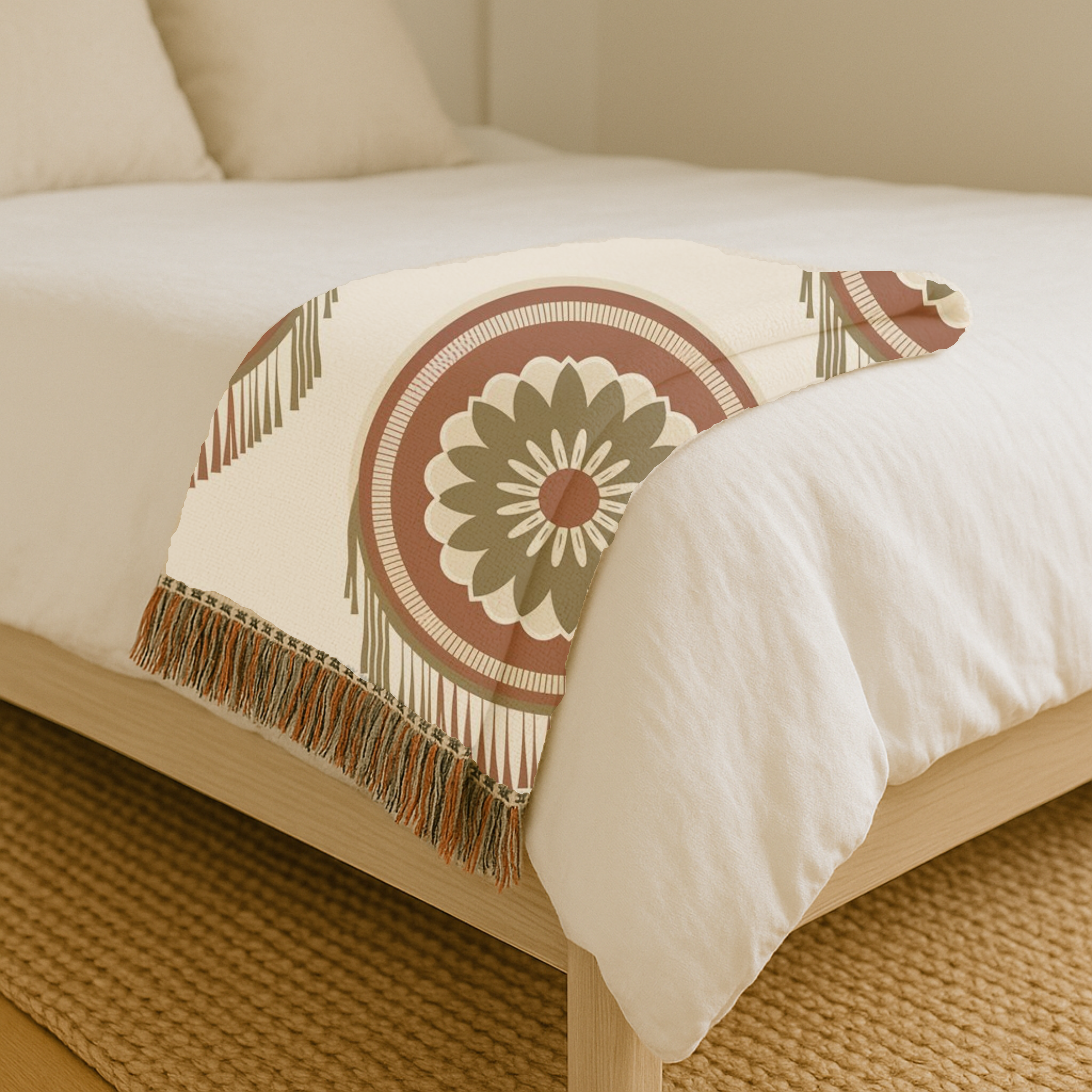 Dreamcatcher Throw — 1970s Bohemian Circle Woven Blanket