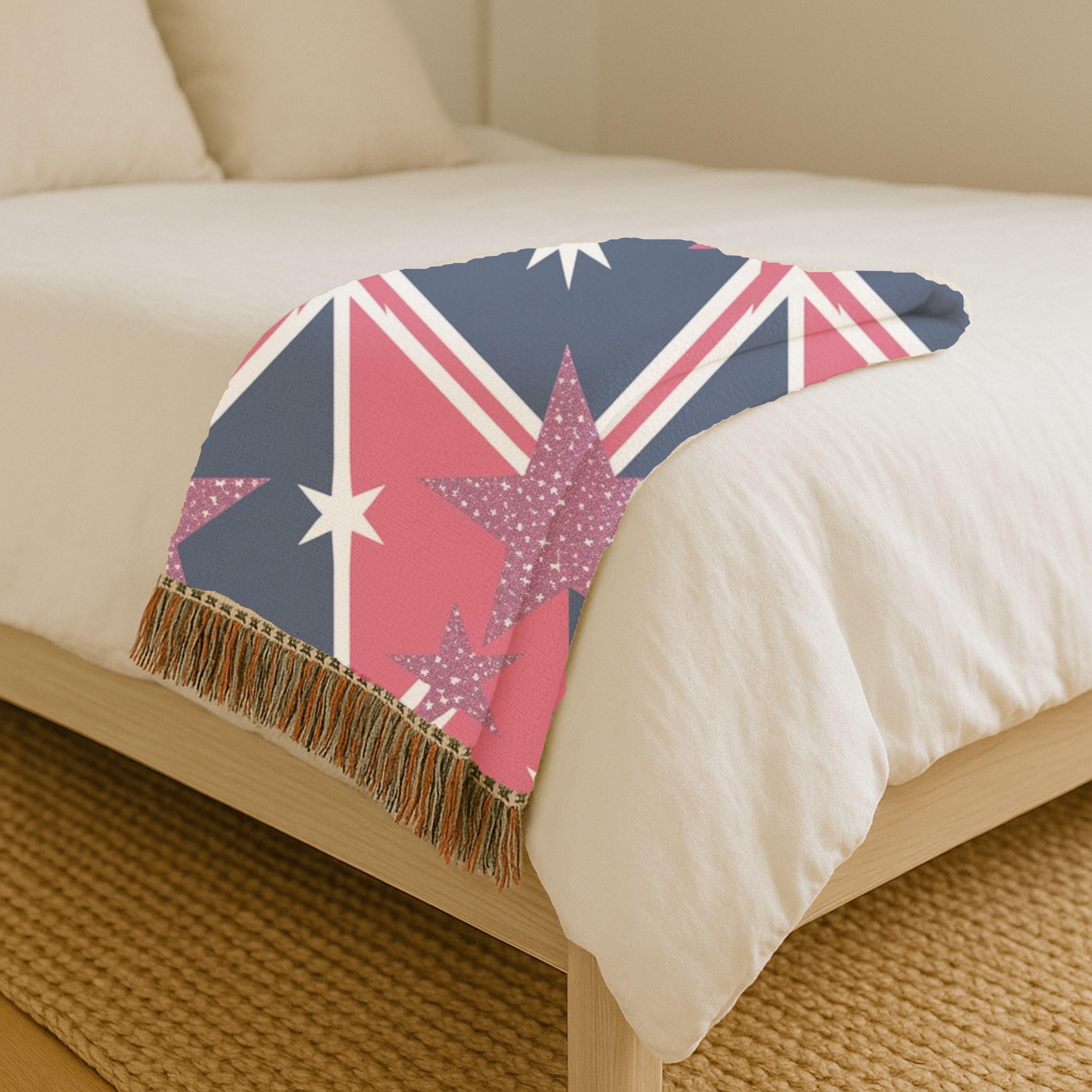 Cool Britannia Throw — 1990s Union Jack & Star Woven Blanket